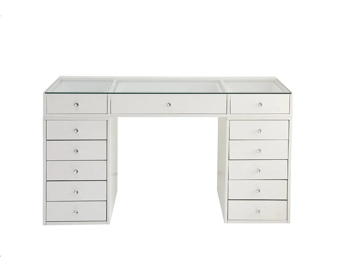 Protocole Home — Coiffeuse moderne 150 x 60 x 80 cm, 13 tiroirs en MDF, espace central pour fauteuil et finition chic.