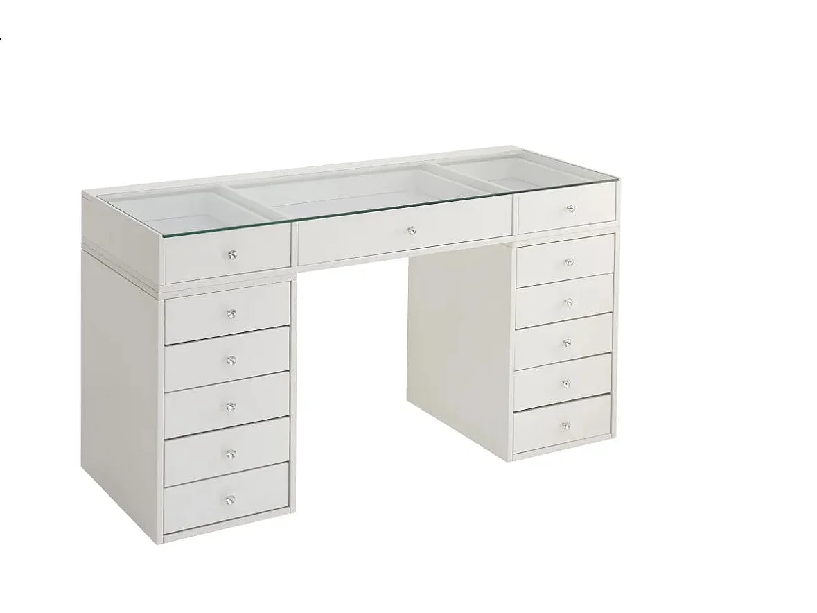 Protocole Home — Coiffeuse moderne 150 x 60 x 80 cm, 13 tiroirs en MDF, espace central pour fauteuil et finition chic.