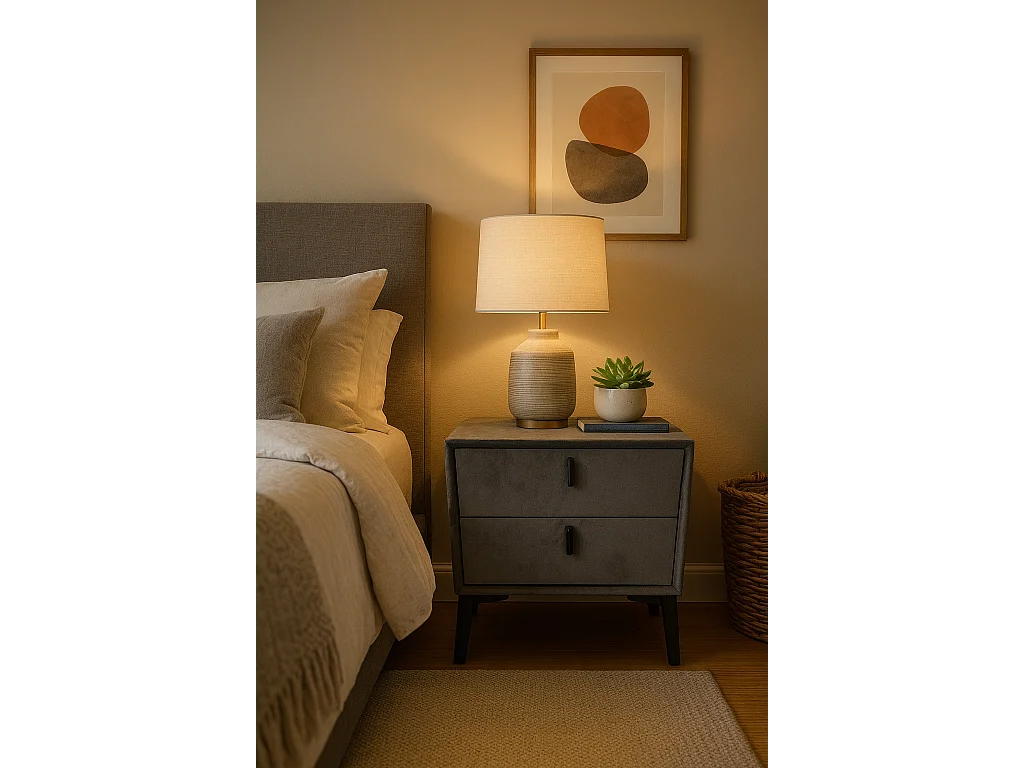 Protocole Home Table de chevet en velours, 2 tiroirs, 50 x 40 x 45 cm, pieds en bois et poignées noires.