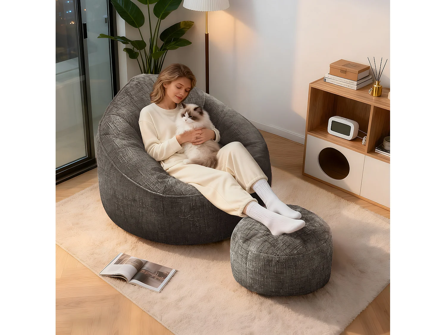 Pouf poire adulte pour chambre et salon – Confortable et moderne - Gris anthracite