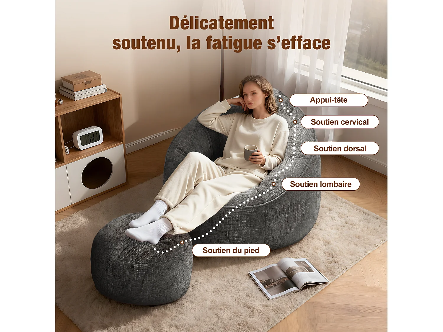 Pouf poire adulte pour chambre et salon – Confortable et moderne - Gris anthracite