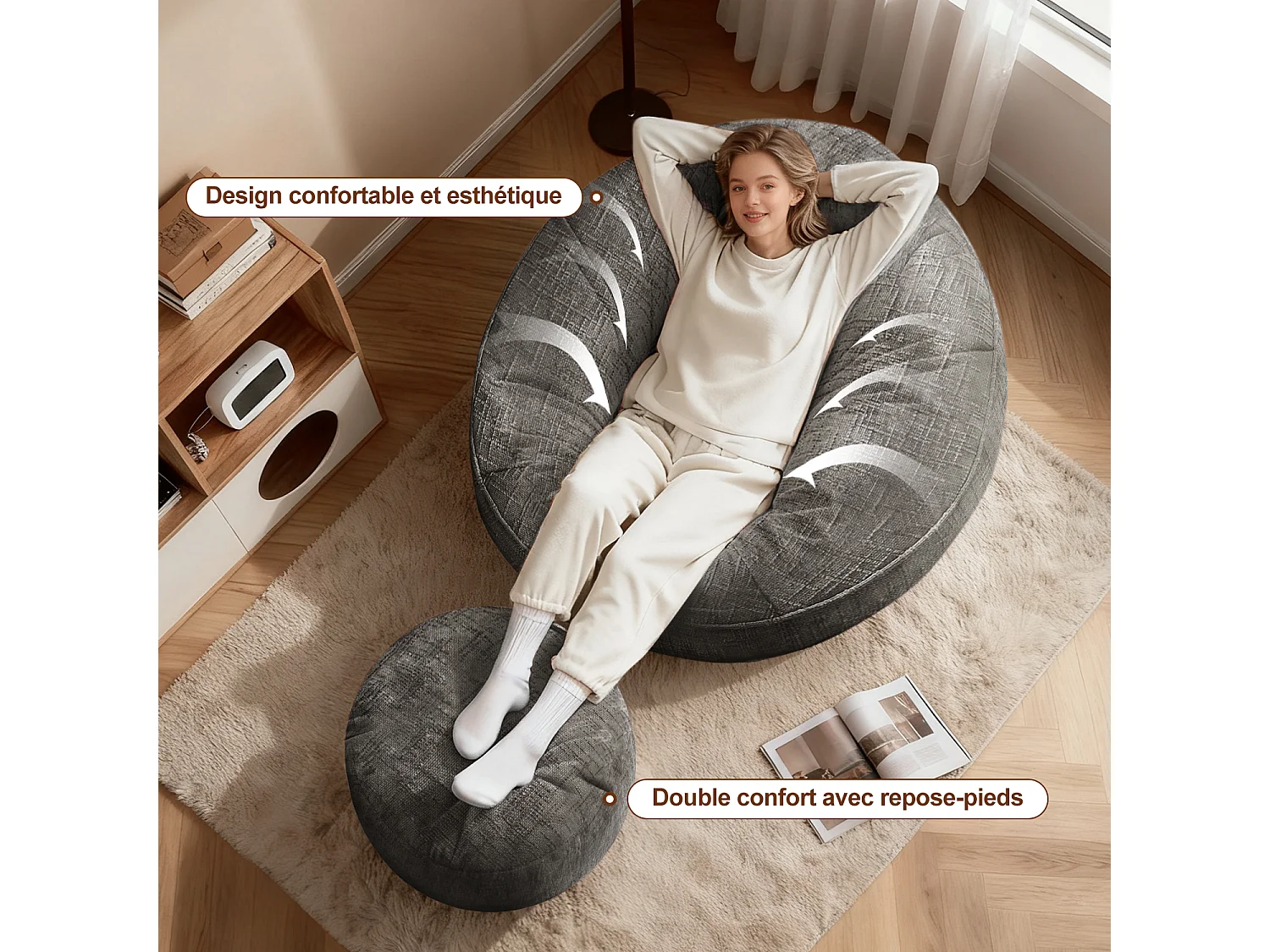 Pouf poire adulte pour chambre et salon – Confortable et moderne - Gris anthracite