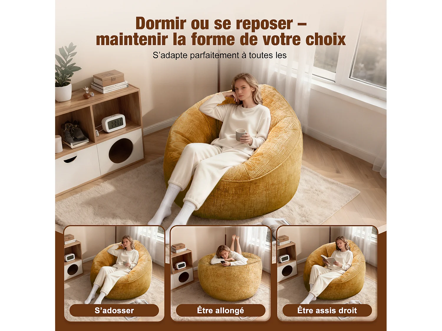 Pouf poire adulte pour chambre et salon – Confortable et moderne - Jaune