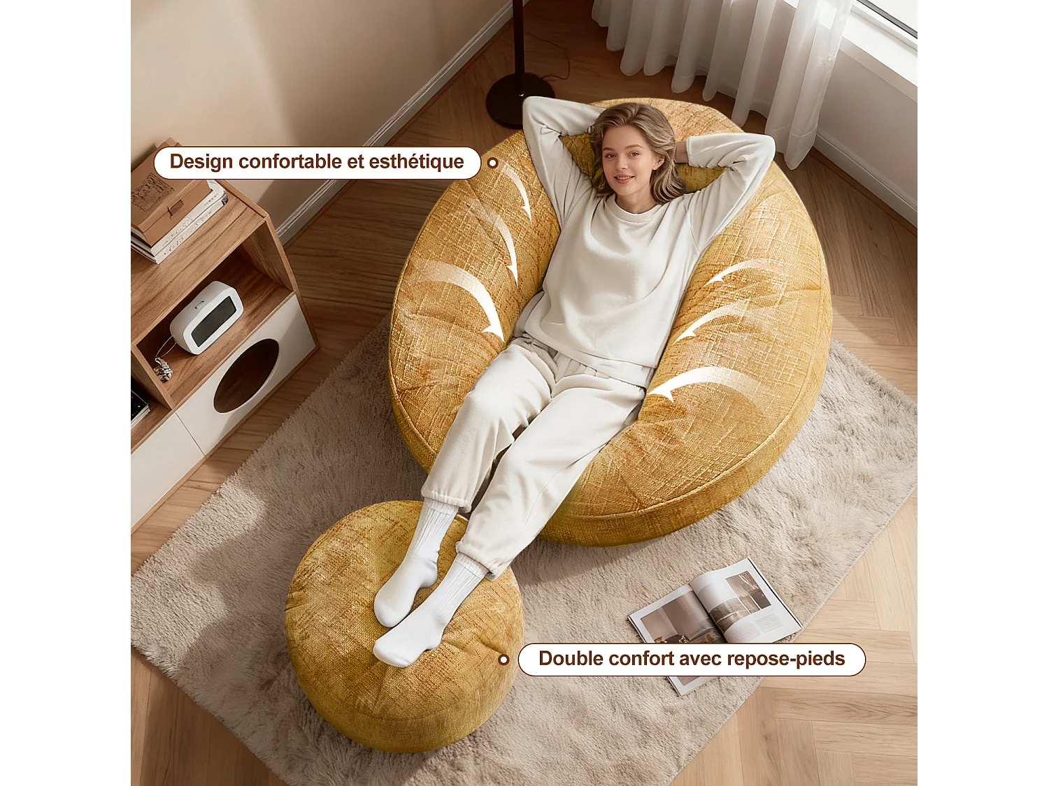 Pouf poire adulte pour chambre et salon – Confortable et moderne - Jaune