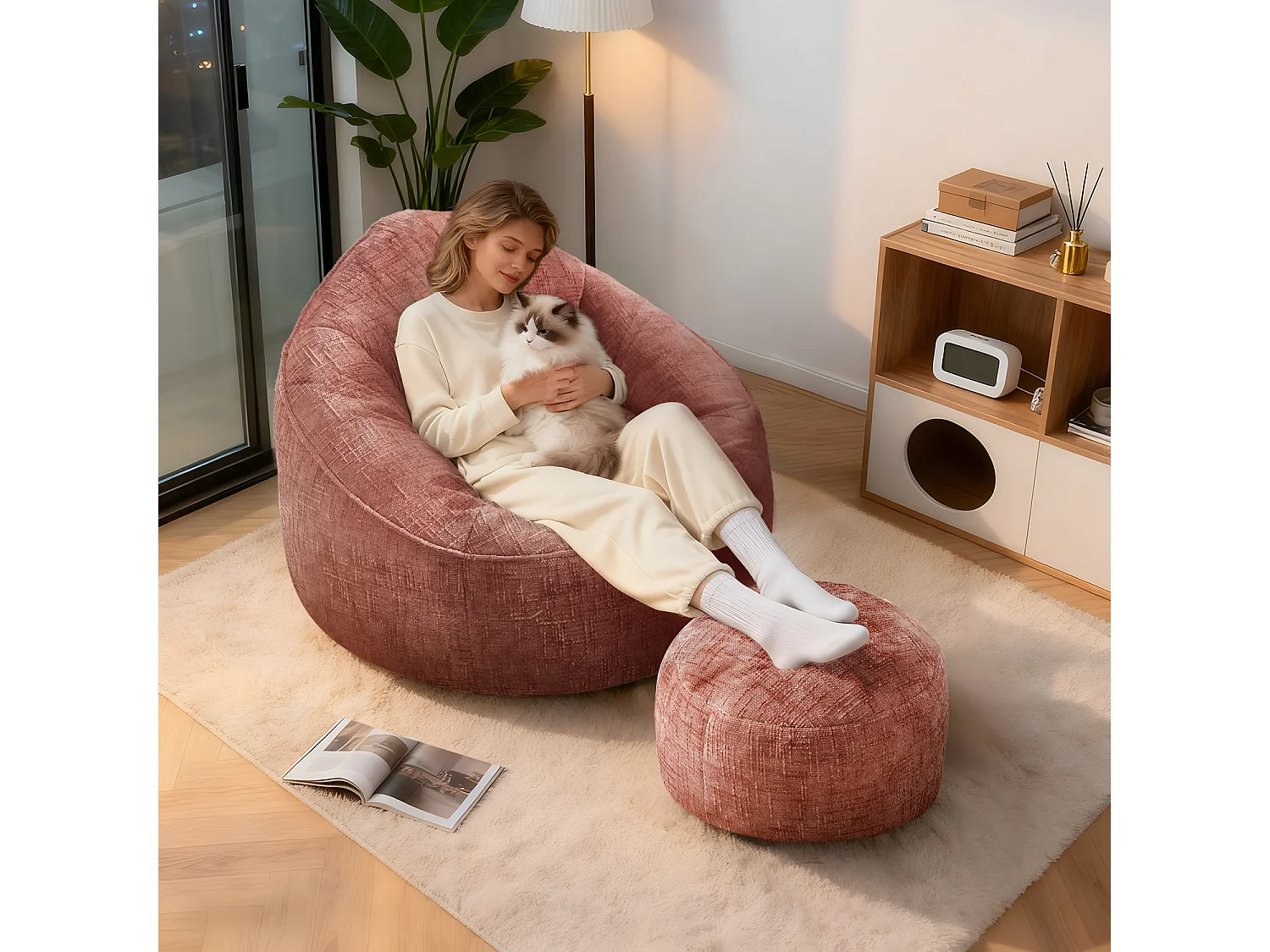 Pouf poire adulte pour chambre et salon – Confortable et moderne - Rouge