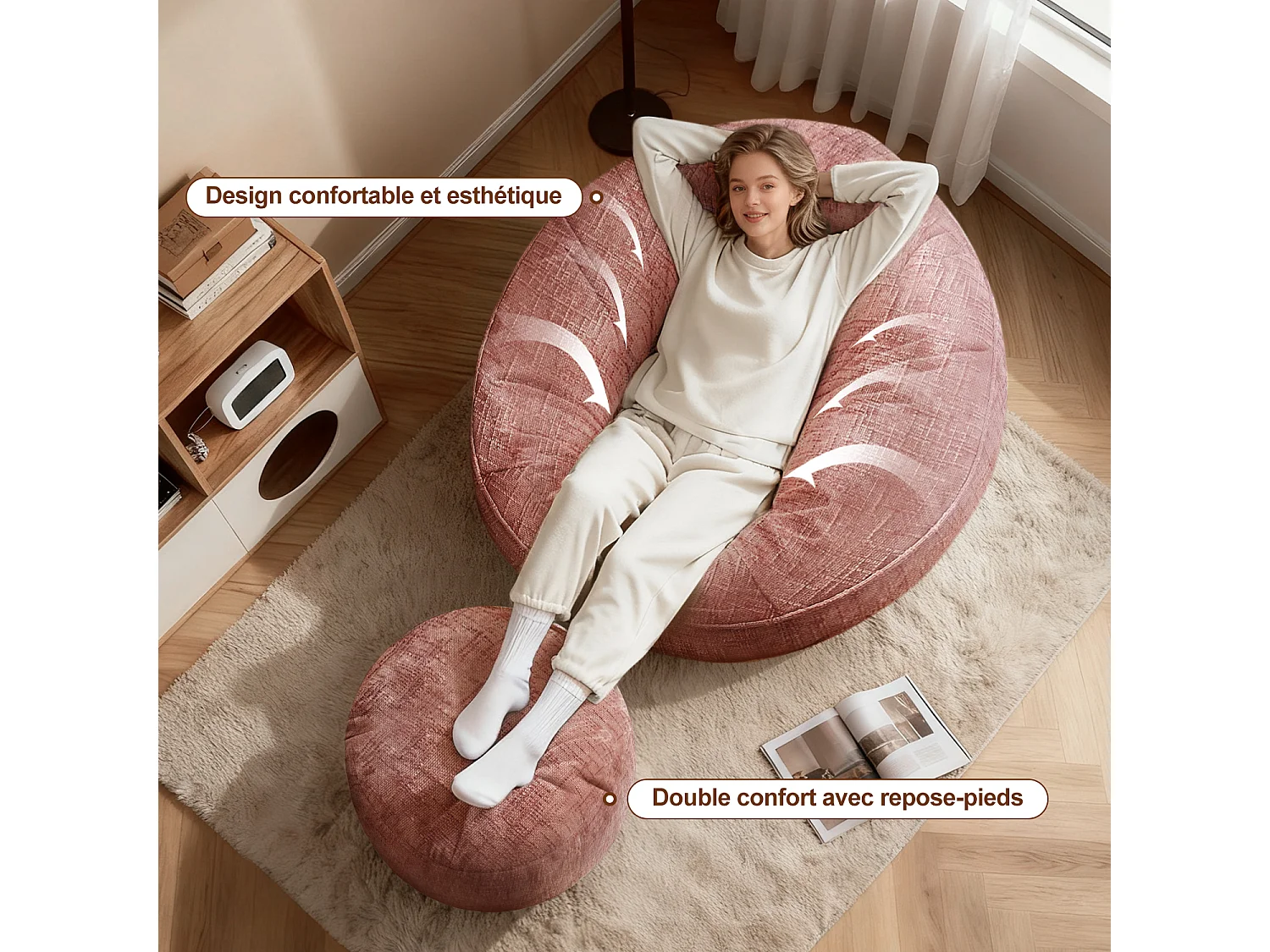 Pouf poire adulte pour chambre et salon – Confortable et moderne - Rouge