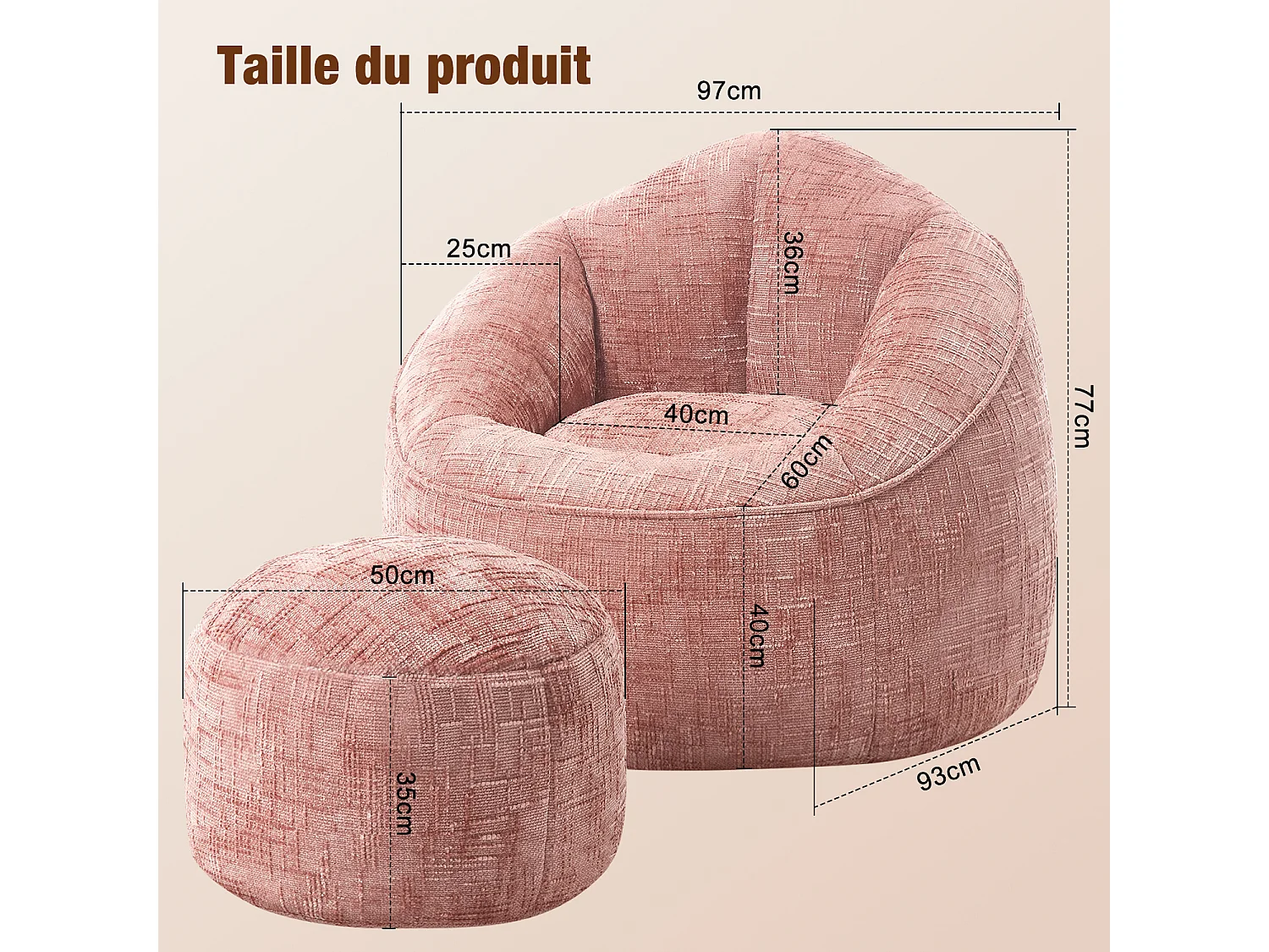 Pouf poire adulte pour chambre et salon – Confortable et moderne - Rouge