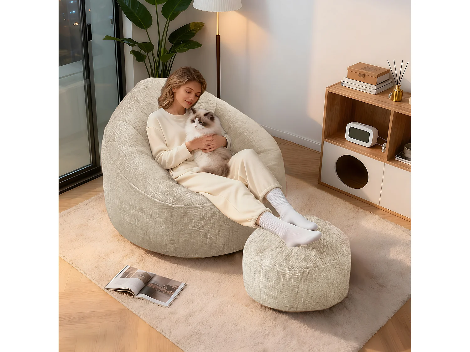Pouf poire adulte pour chambre et salon – Confortable et moderne - Blanc
