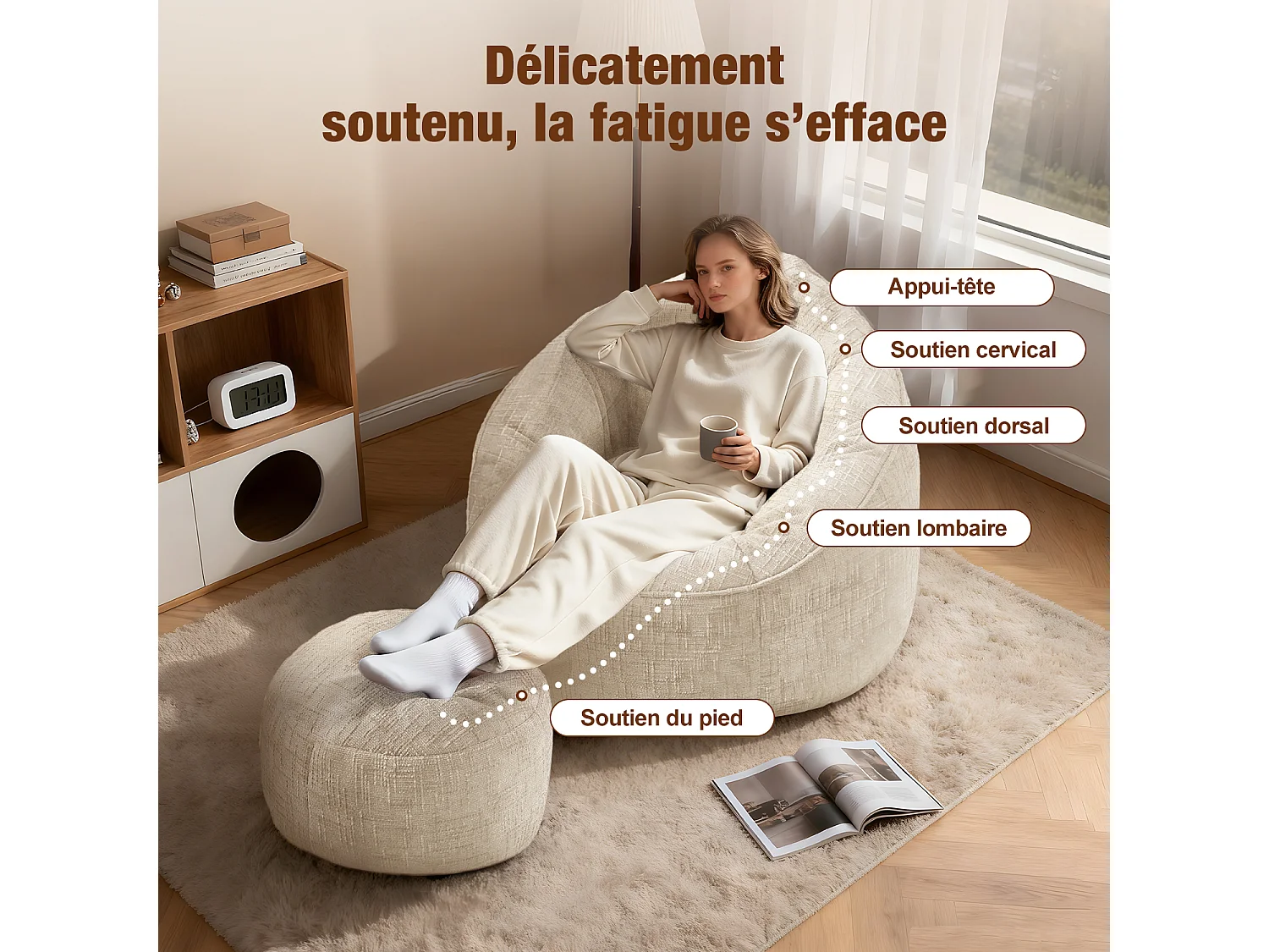 Pouf poire adulte pour chambre et salon – Confortable et moderne - Blanc