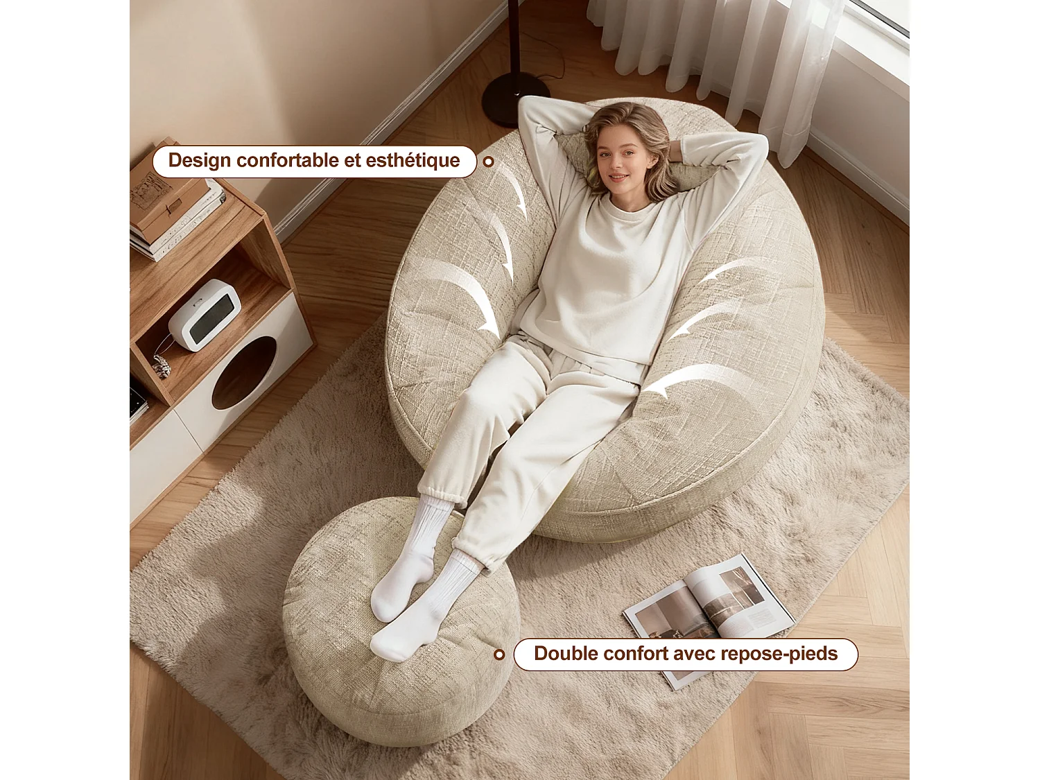 Pouf poire adulte pour chambre et salon – Confortable et moderne - Blanc