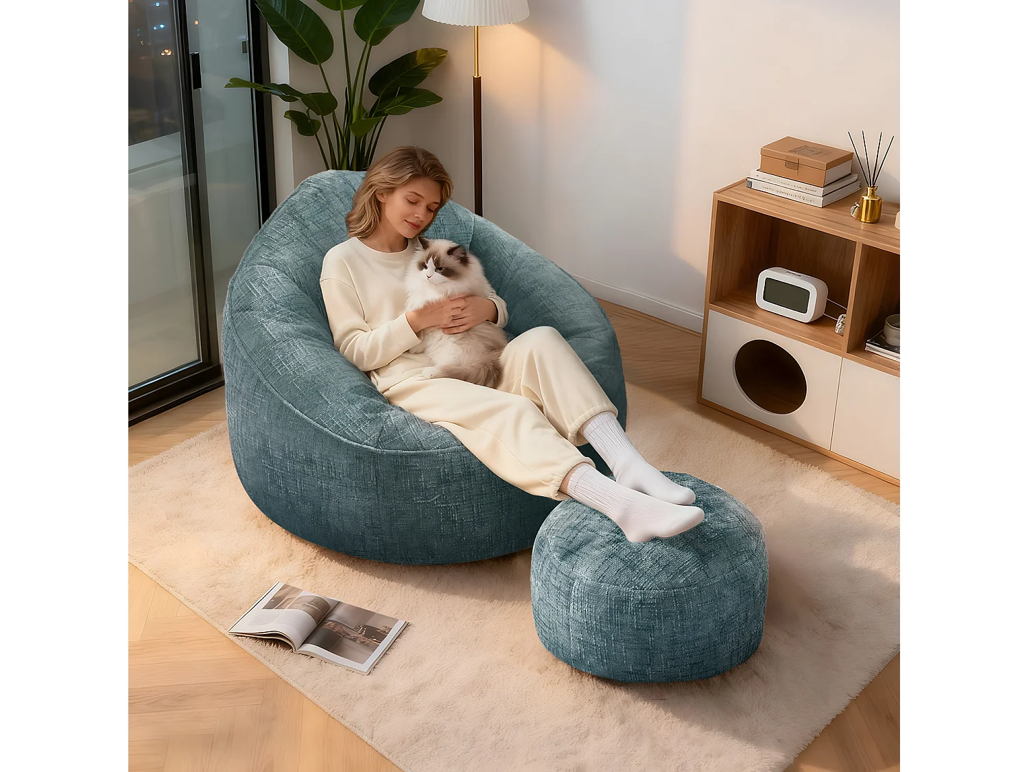 Pouf poire adulte pour chambre et salon – Confortable et moderne - Bleu