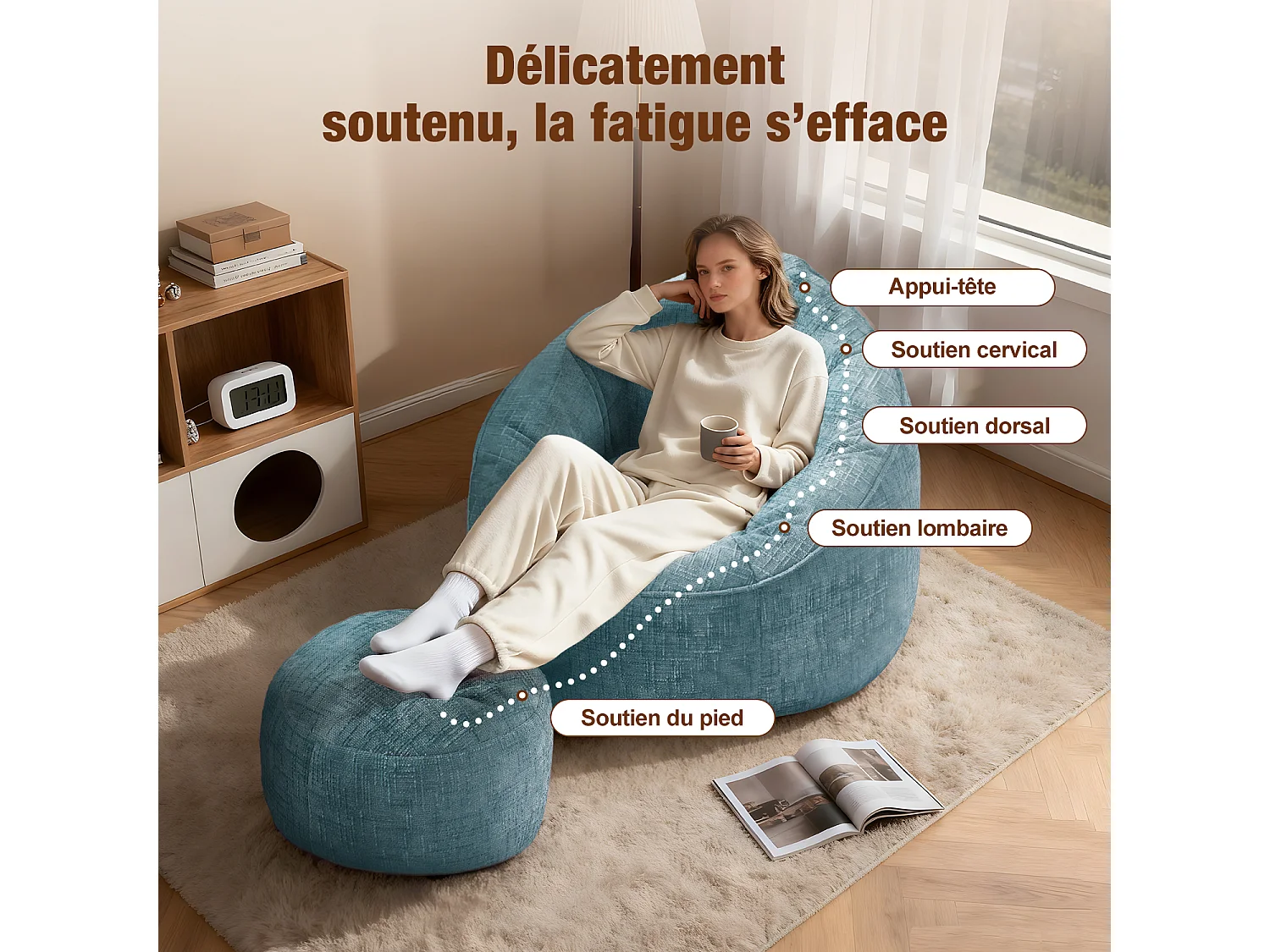 Pouf poire adulte pour chambre et salon – Confortable et moderne - Bleu