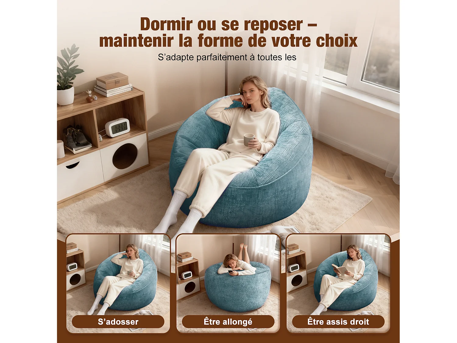 Pouf poire adulte pour chambre et salon – Confortable et moderne - Bleu