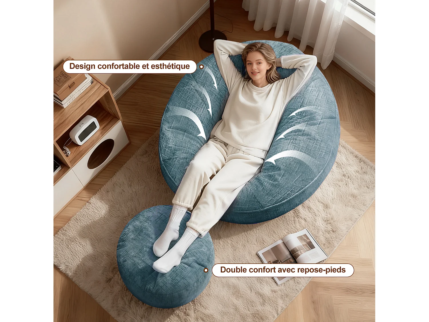 Pouf poire adulte pour chambre et salon – Confortable et moderne - Bleu