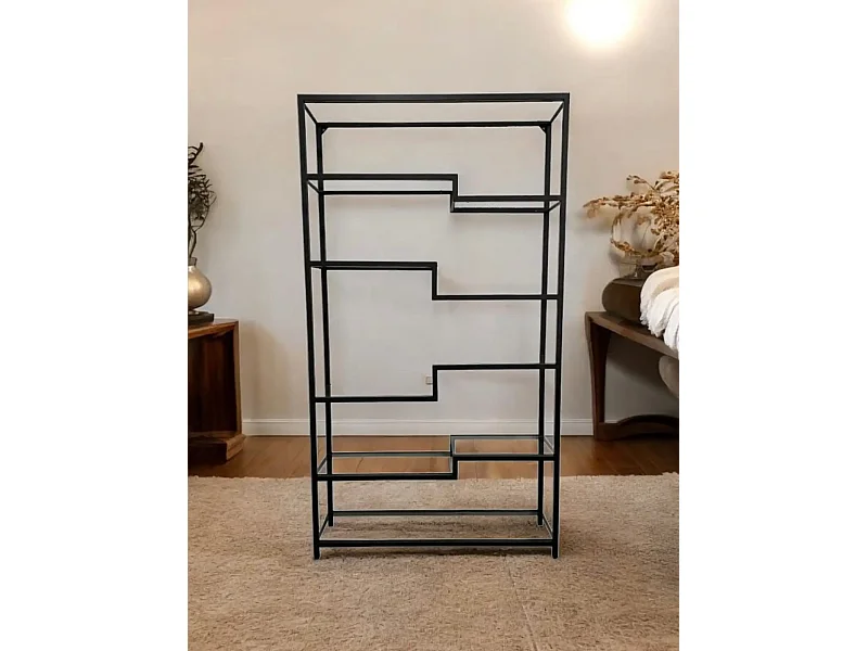 Protocole Home Bibliothèque étagère noir mat 100 x 30 x 180 cm — métal et verre trempé.