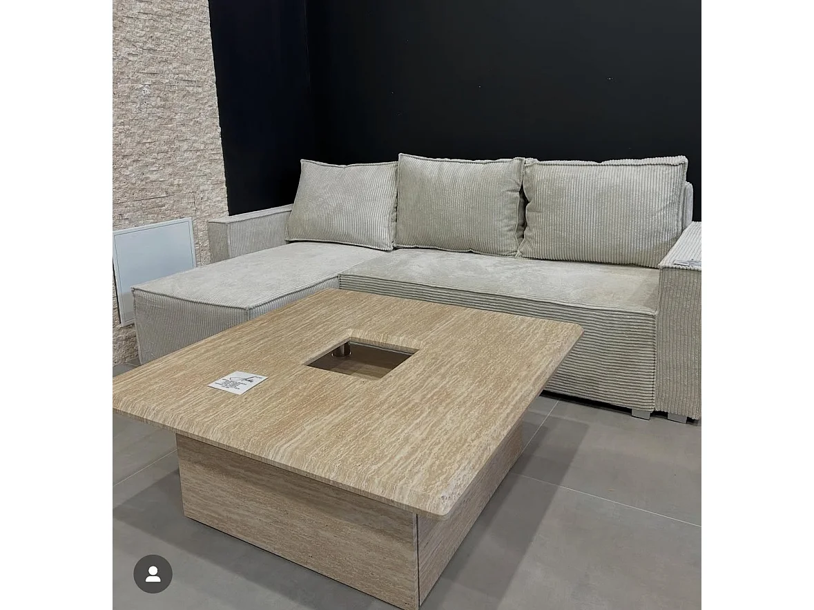 Table basse carrée effet travertin 100 x 100 x 40 cm - protocole home.