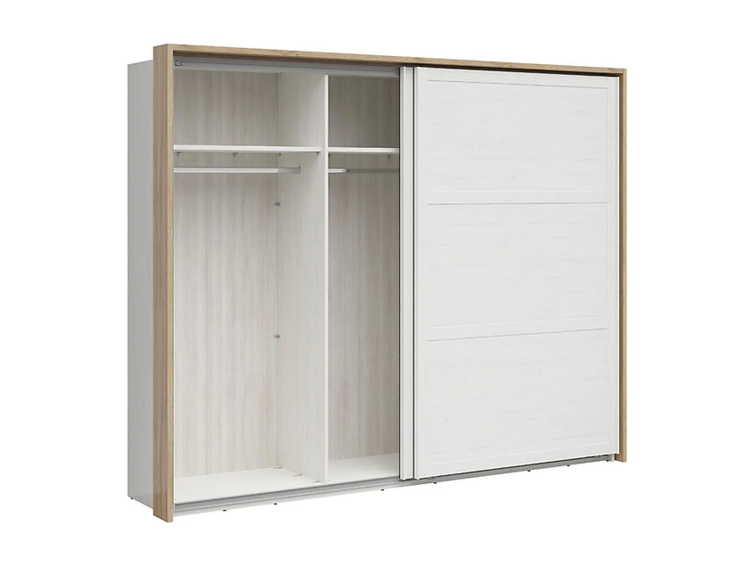 Armoire avec portes coulissantes , coloris Blanc pin andersen/Chêne clair - Longueur 270 x Profondeur 62,5 x Hauteur 218,5 cm