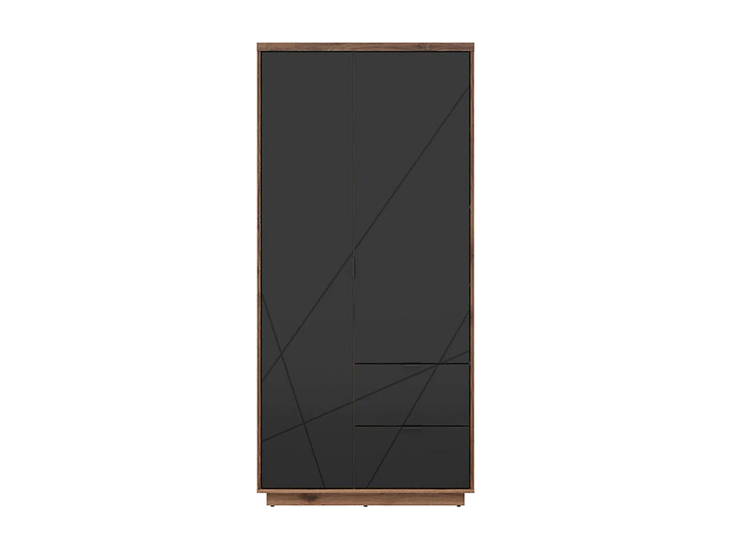 Armoire à double porte avec 2 tiroirs, coloris Chêne delano / Noir mat - Longueur 94 x Profondeur 56,5 x Hauteur 200,5 cm