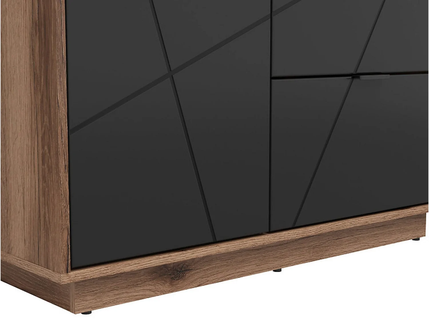 Armoire à double porte avec 2 tiroirs, coloris Chêne delano / Noir mat - Longueur 94 x Profondeur 56,5 x Hauteur 200,5 cm