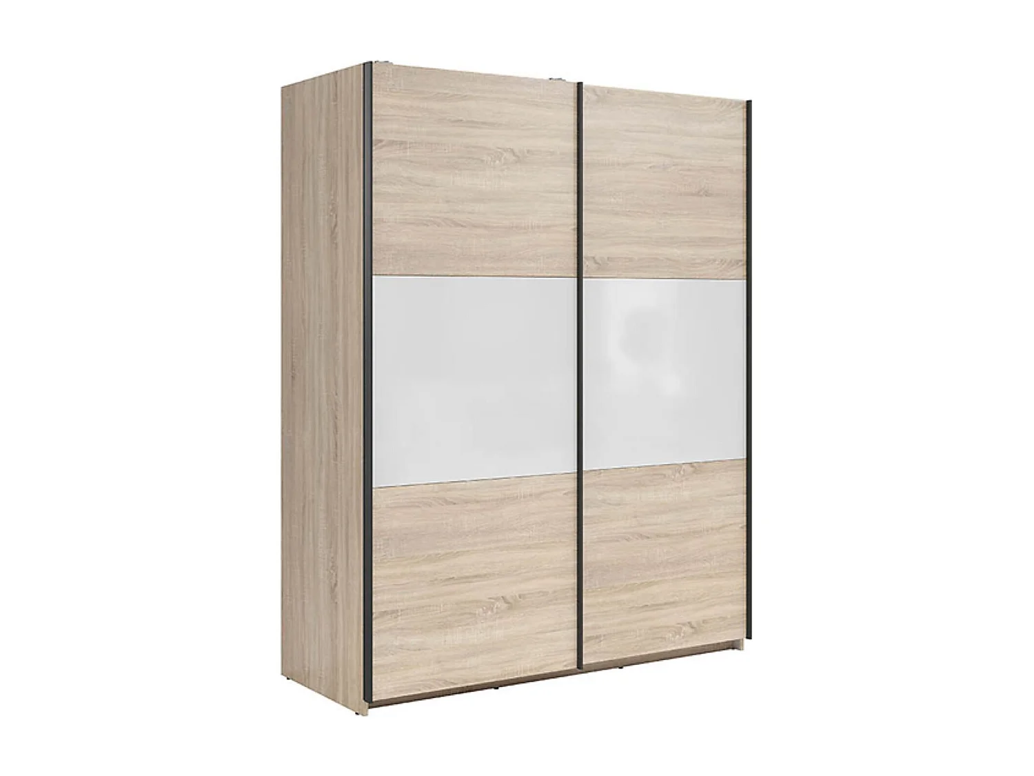 Armoire à 2 portes coulissante coloris Chêne sonoma/Blanc brillant - Longueur 153,5 x Profondeur 60 x Hauteur 195,5 cm