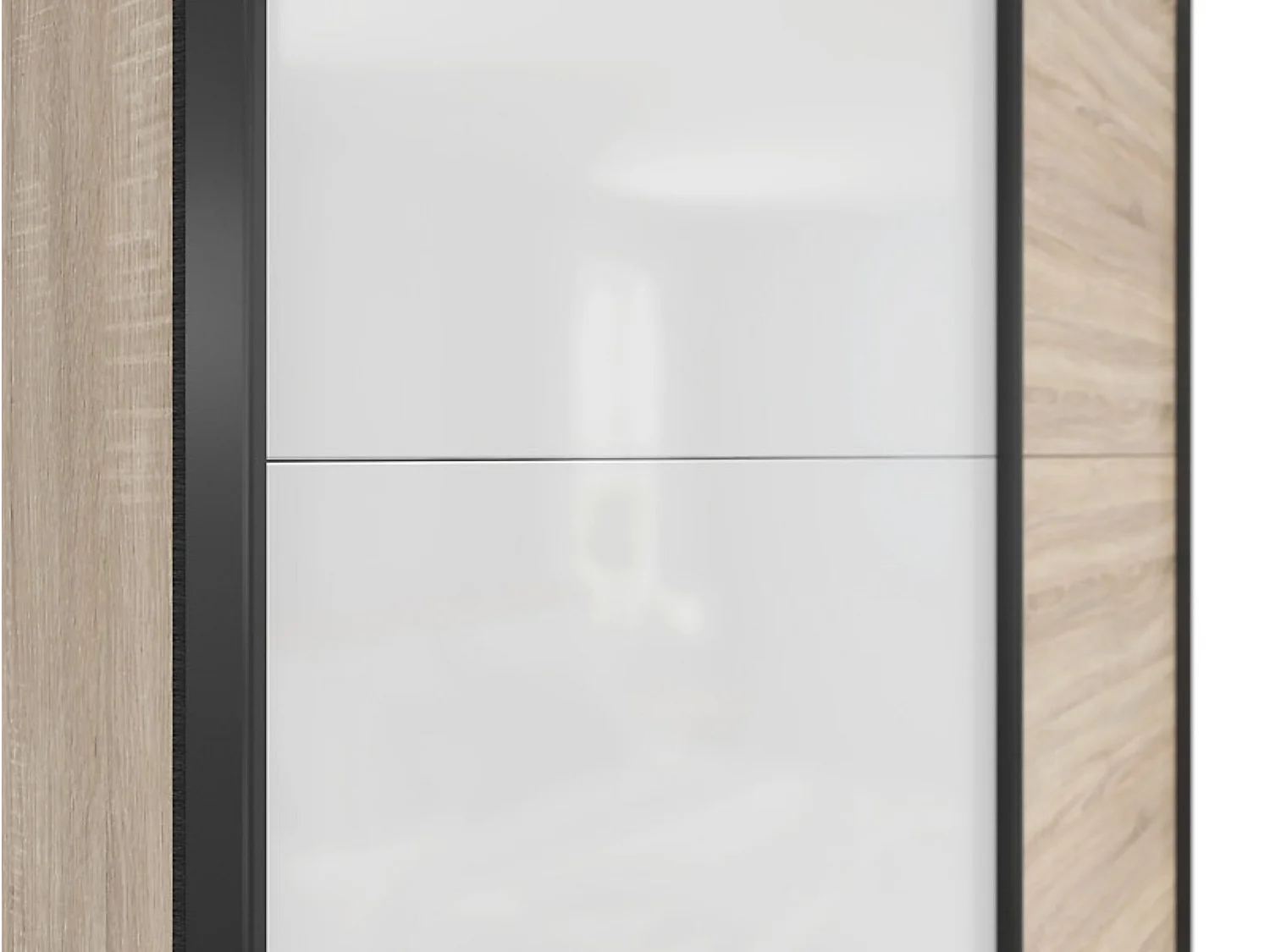 Armoire à 2 portes coulissante coloris Chêne sonoma/Blanc brillant - Longueur 153,5 x Profondeur 60 x Hauteur 195,5 cm