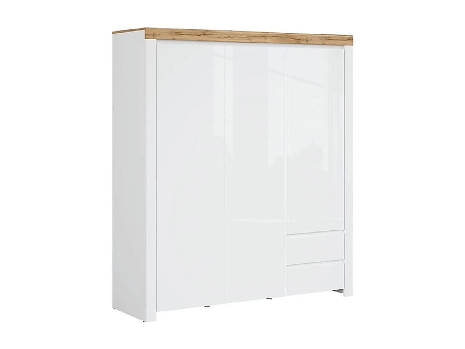 Armoire placard à 3 portes et 2 tiroirs,coloris Blanc/Chêne wotan - Longueur 180,5 x Profondeur 56,5 x Hauteur 203,5 cm