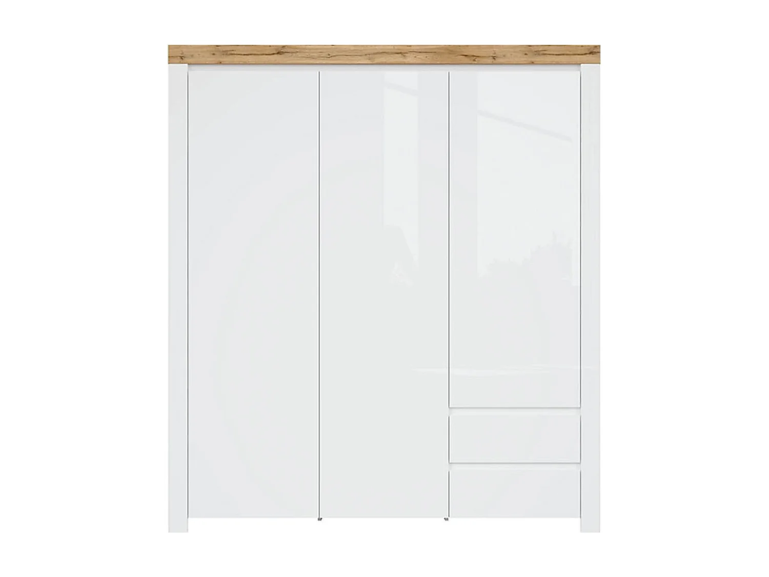 Armoire placard à 3 portes et 2 tiroirs,coloris Blanc/Chêne wotan - Longueur 180,5 x Profondeur 56,5 x Hauteur 203,5 cm
