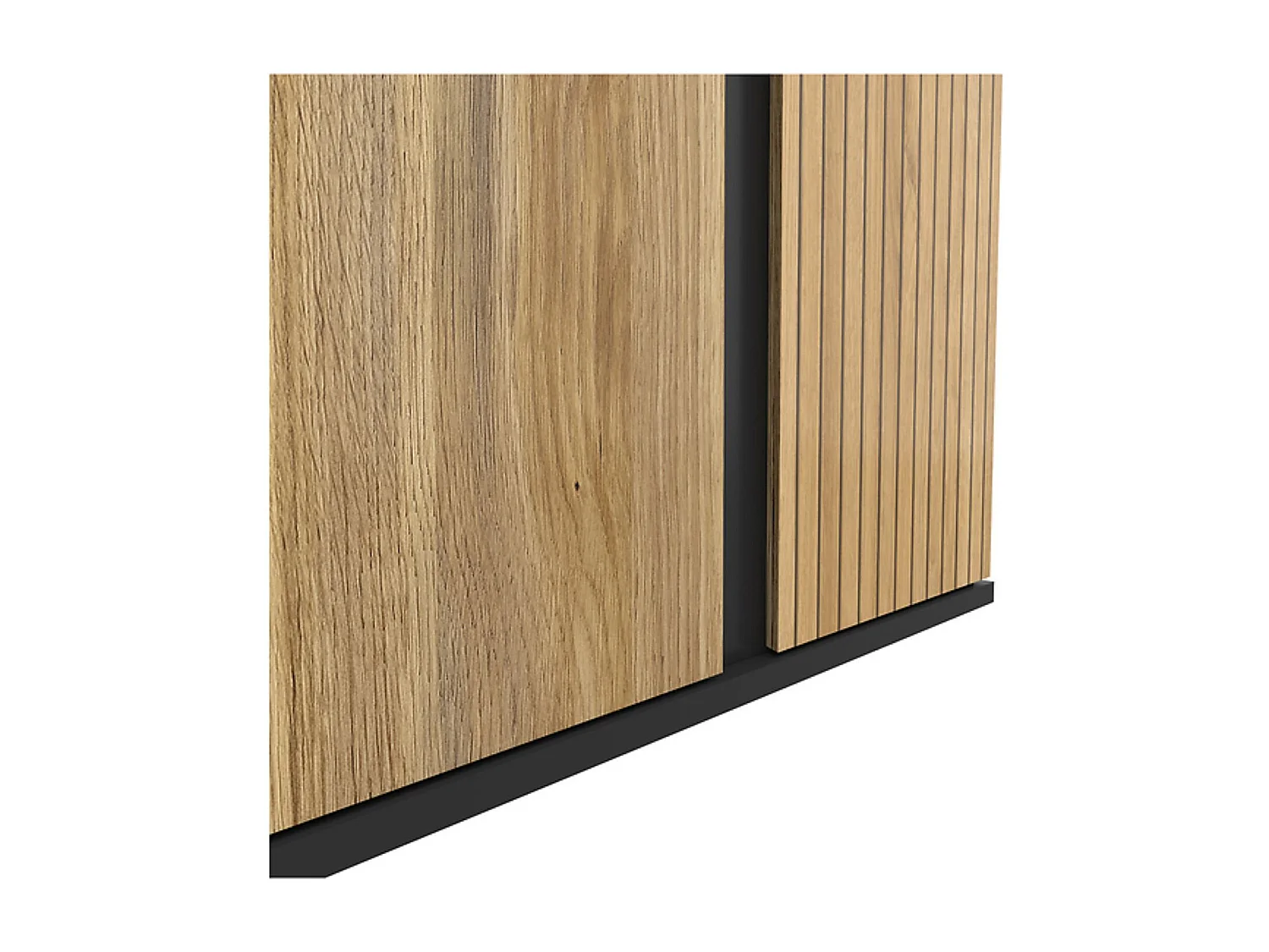 Armoire à 2 portes avec décor lamelles ,coloris Chêne/Noir - Longueur 95 x Profondeur 55 x Hauteur 196 cm