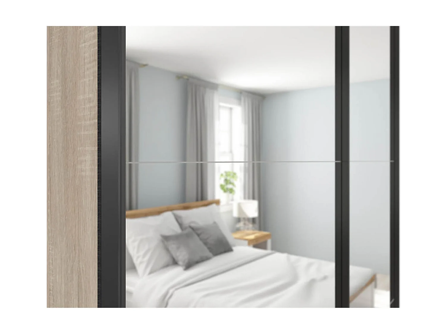 Armoire coulissante Placard avec miroir coloris chêne Sonoma - Longueur 153,5 x Profondeur 60 x Hauteur 195,5 cm