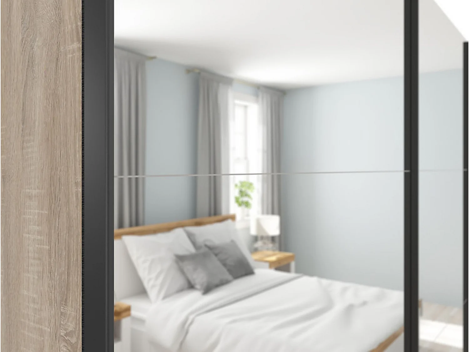 Armoire coulissante Placard avec miroir coloris chêne Sonoma - Longueur 220 x Profondeur 60 x Hauteur 195,5 cm