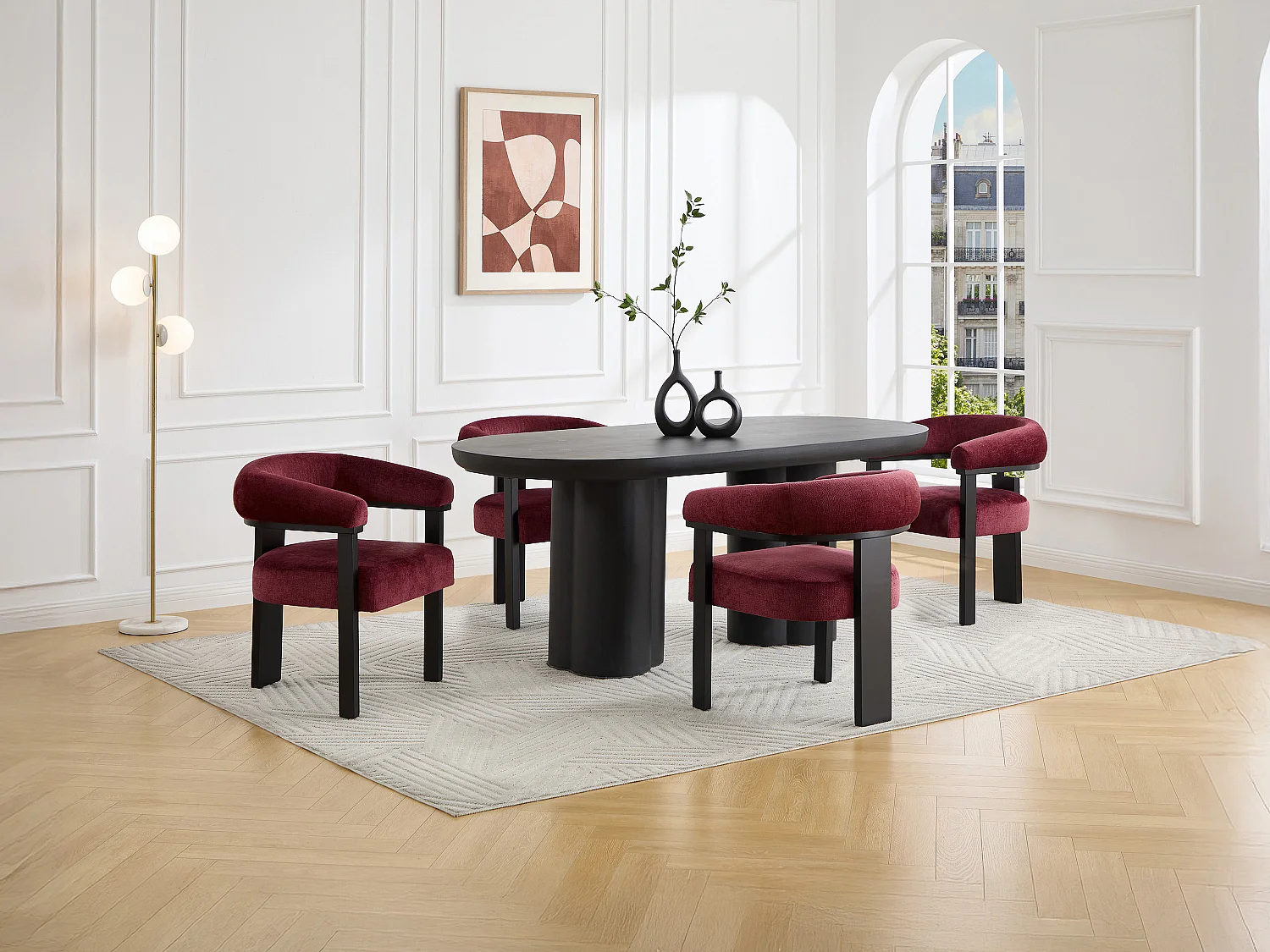 Set van 2 stoelen met armleuningen in structuurstof en zwart rubberhout - Bordeaux - LIVELIA van Pascal Morabito