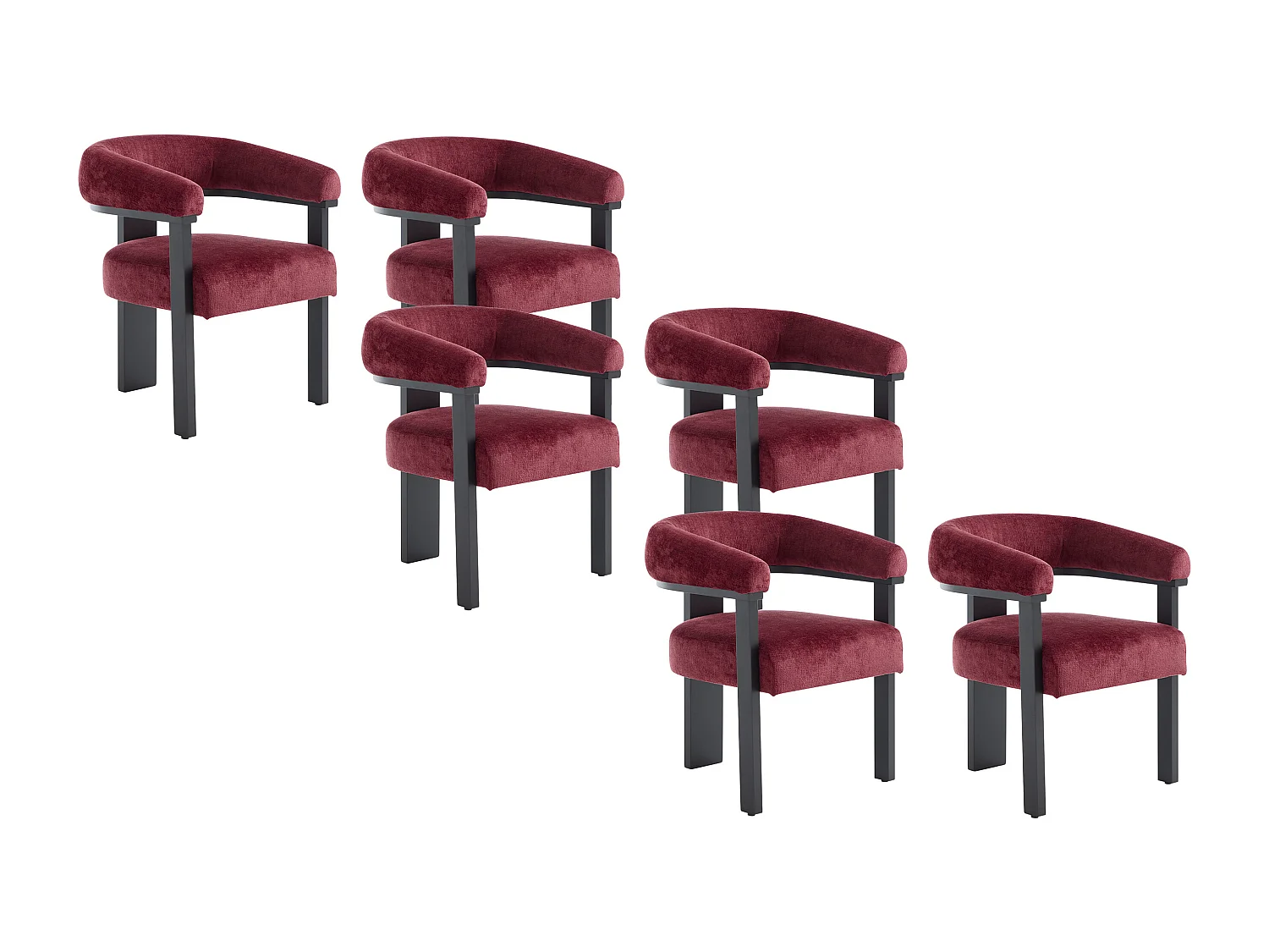 Set van 6 stoelen met armleuningen in structuurstof en zwart rubberhout - Bordeaux - LIVELIA van Pascal Morabito