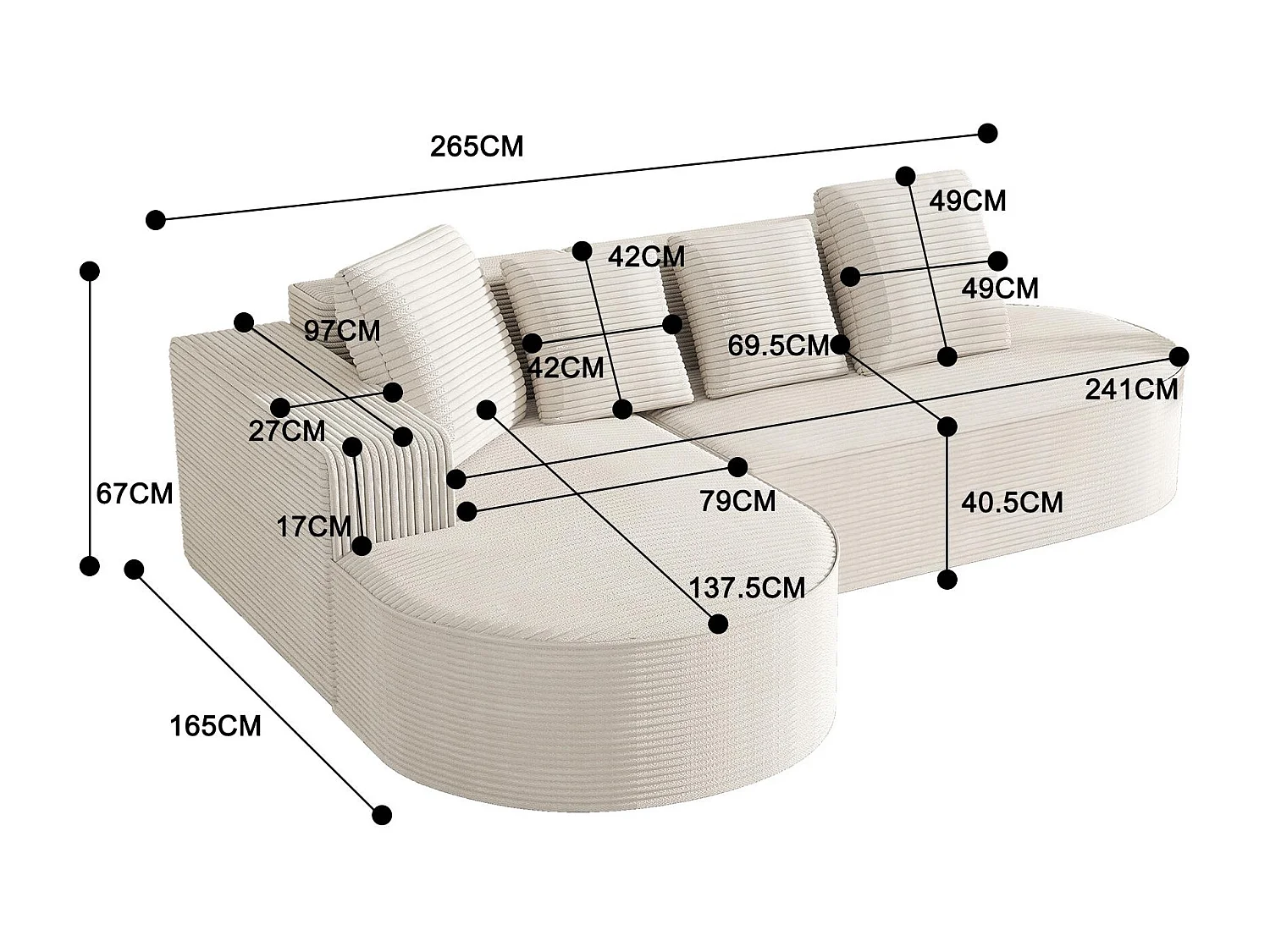Aurore 2.0 - Hoekbank van Geribbelde Katoen - Extra Dikke Zitting, 4 Kussens - Wolkachtig Comfort Zonder Montage - Ideaal voor de Woonkamer