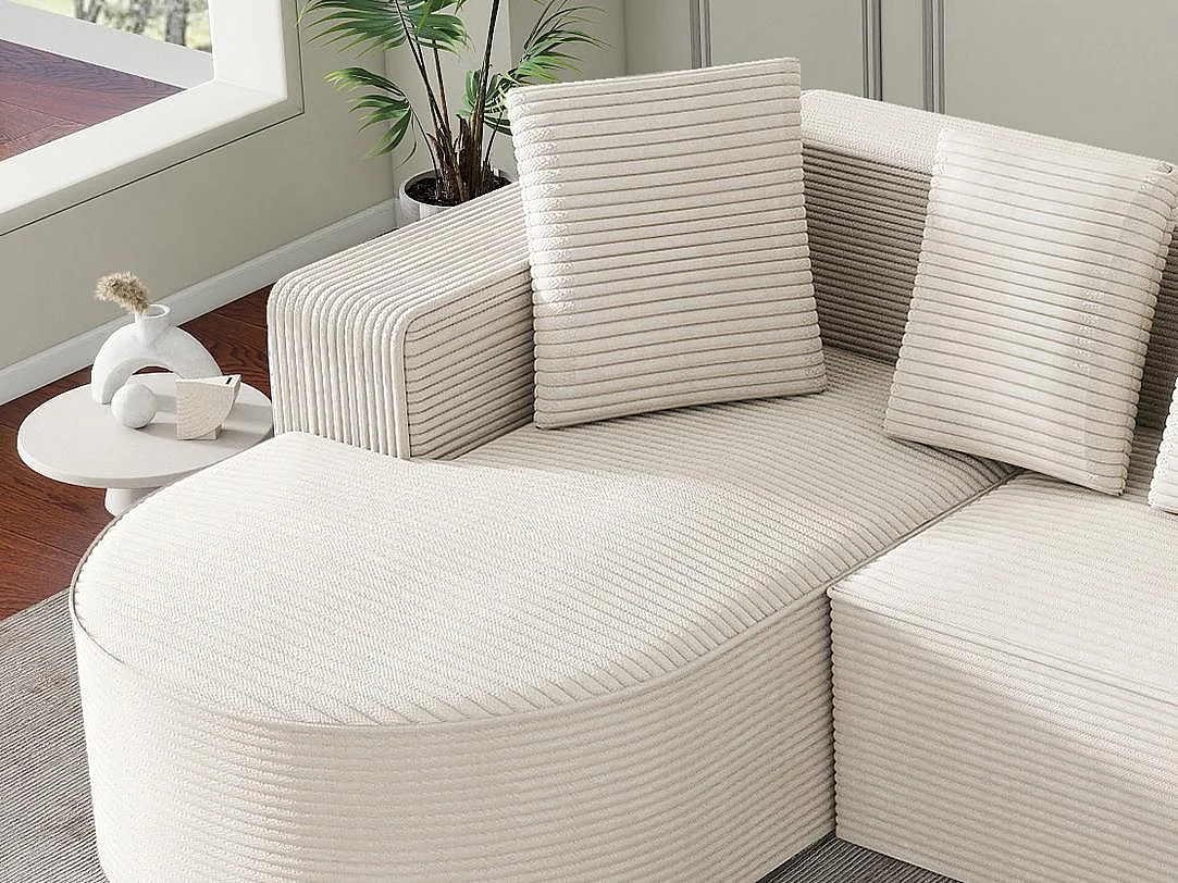 Aurore 2.0 - Hoekbank van Geribbelde Katoen - Extra Dikke Zitting, 4 Kussens - Wolkachtig Comfort Zonder Montage - Ideaal voor de Woonkamer