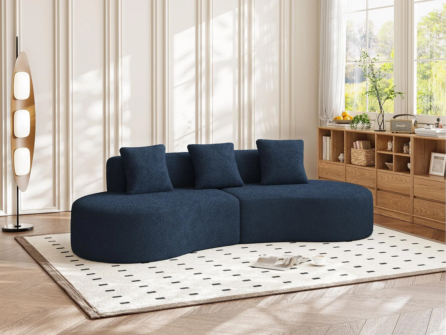 Aurora 1.0 - Canapé 3 places courbe - Velours doux - design arqué - confort moelleux - pour grands salons et espaces de vie