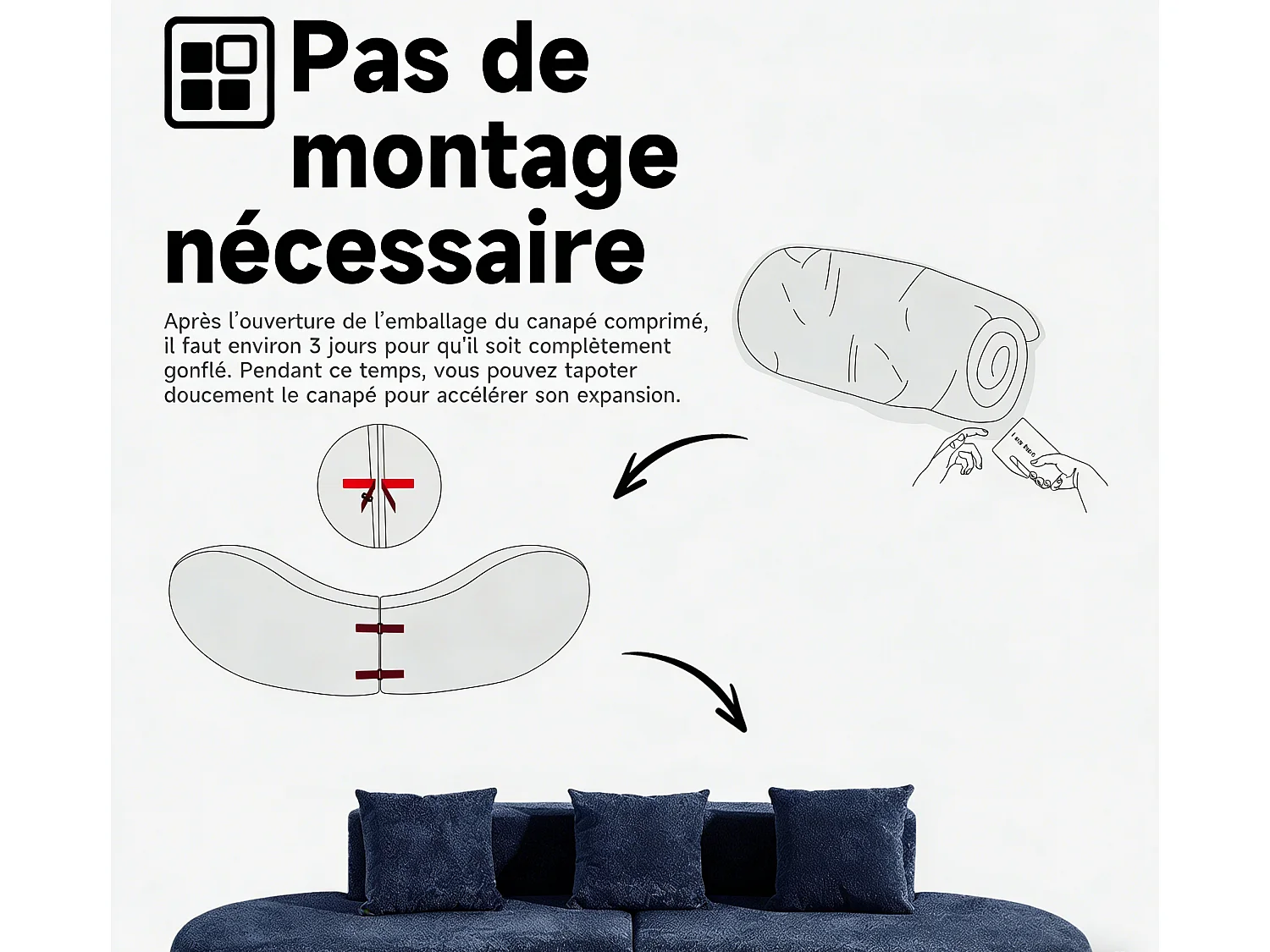 Aurora 1.0 - Canapé 3 places courbe - Velours doux - design arqué - confort moelleux - pour grands salons et espaces de vie