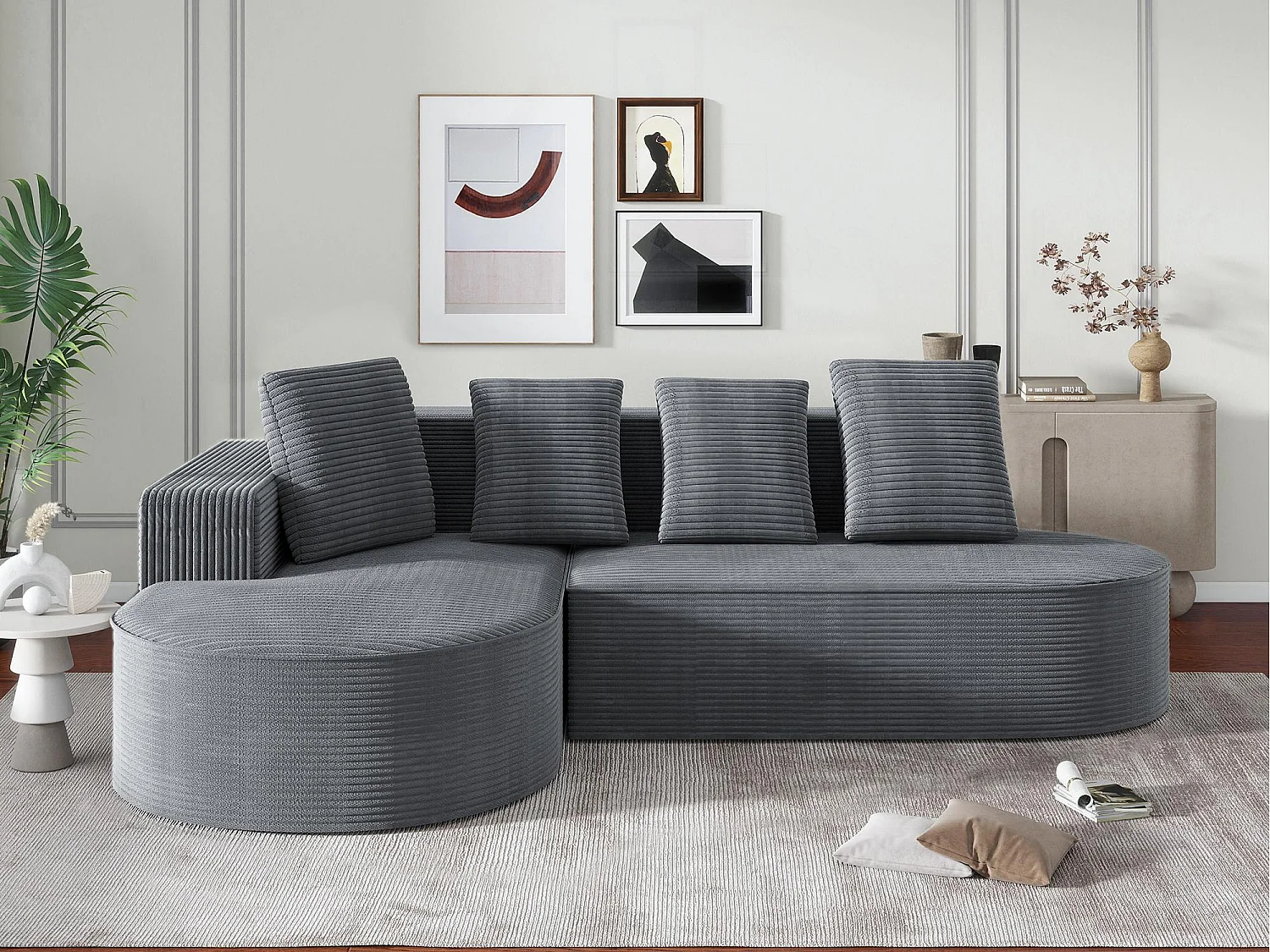 Aurore 2.0 - Hoekbank van Geribbelde Katoen - Extra Dikke Zitting, 4 Kussens - Wolkachtig Comfort Zonder Montage - Ideaal voor de Woonkamer