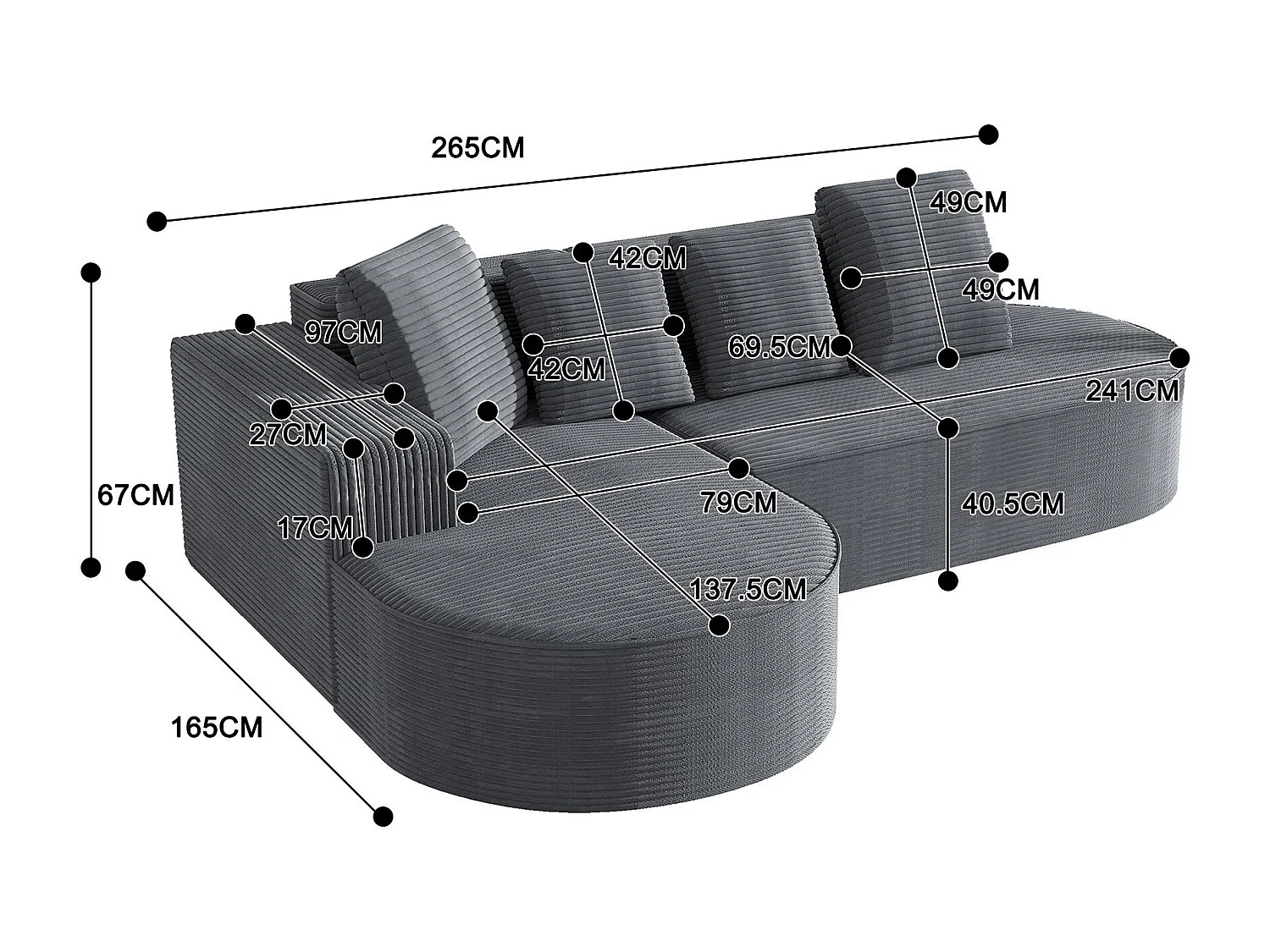 Aurore 2.0 - Hoekbank van Geribbelde Katoen - Extra Dikke Zitting, 4 Kussens - Wolkachtig Comfort Zonder Montage - Ideaal voor de Woonkamer