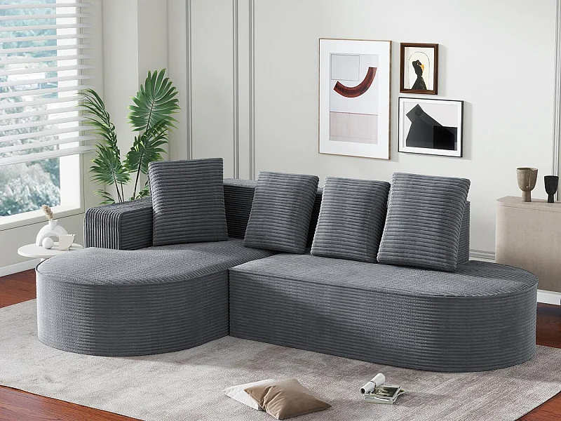 Aurore 2.0 - Hoekbank van Geribbelde Katoen - Extra Dikke Zitting, 4 Kussens - Wolkachtig Comfort Zonder Montage - Ideaal voor de Woonkamer