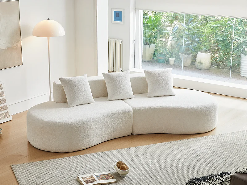 Aurora 1.0 - Canapé 3 places courbe - Velours doux - design arqué - confort moelleux - pour grands salons et espaces de vie