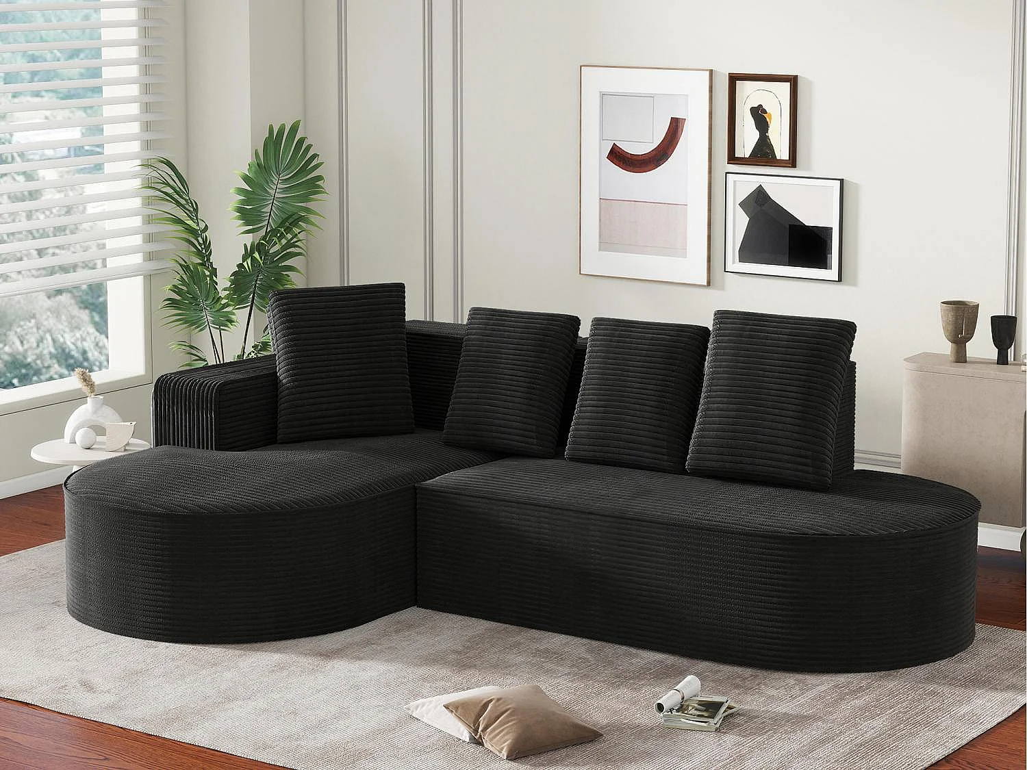 Aurore 2.0 - Hoekbank van Geribbelde Katoen - Extra Dikke Zitting, 4 Kussens - Wolkachtig Comfort Zonder Montage - Ideaal voor de Woonkamer