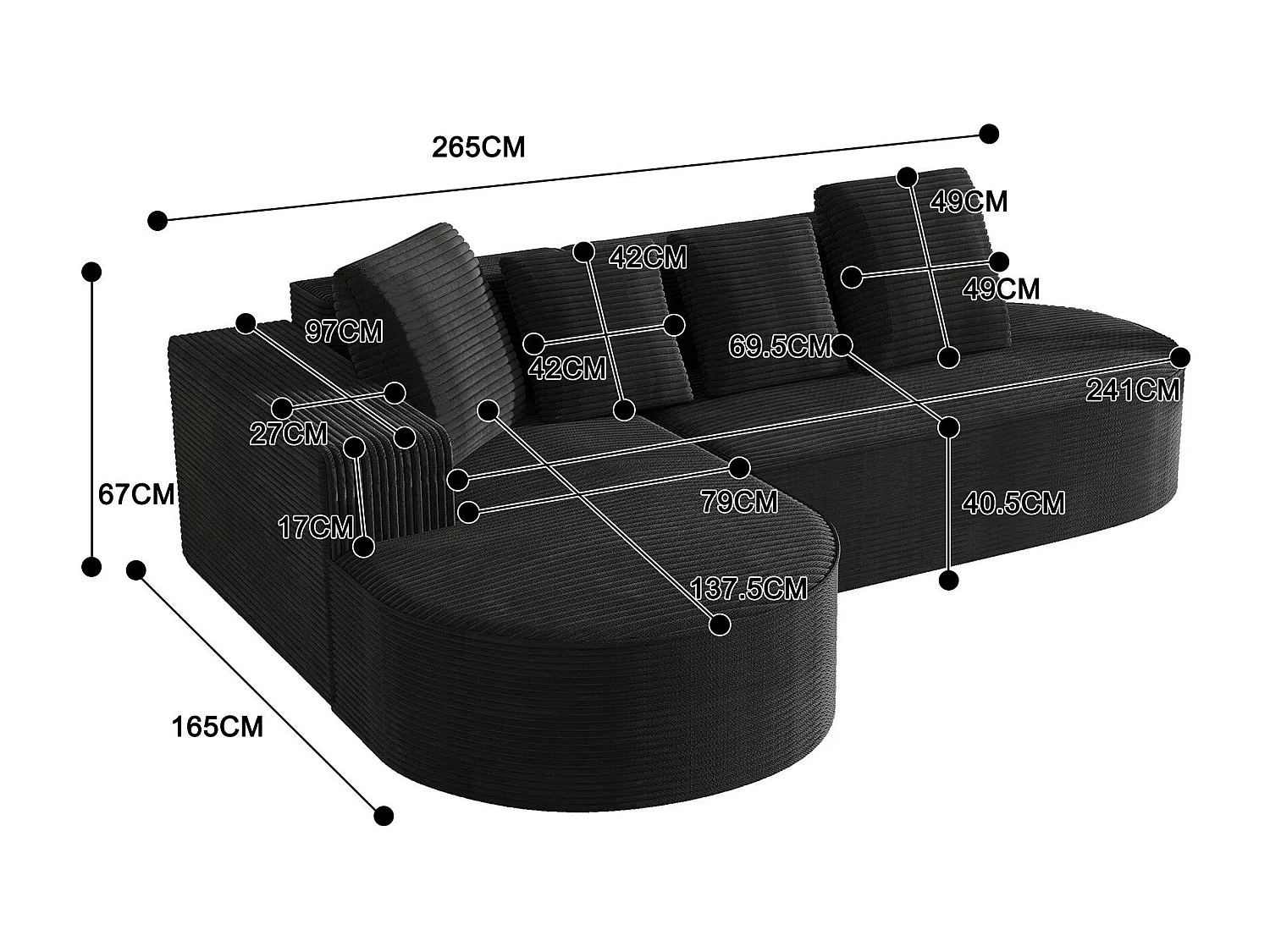 Aurore 2.0 - Hoekbank van Geribbelde Katoen - Extra Dikke Zitting, 4 Kussens - Wolkachtig Comfort Zonder Montage - Ideaal voor de Woonkamer