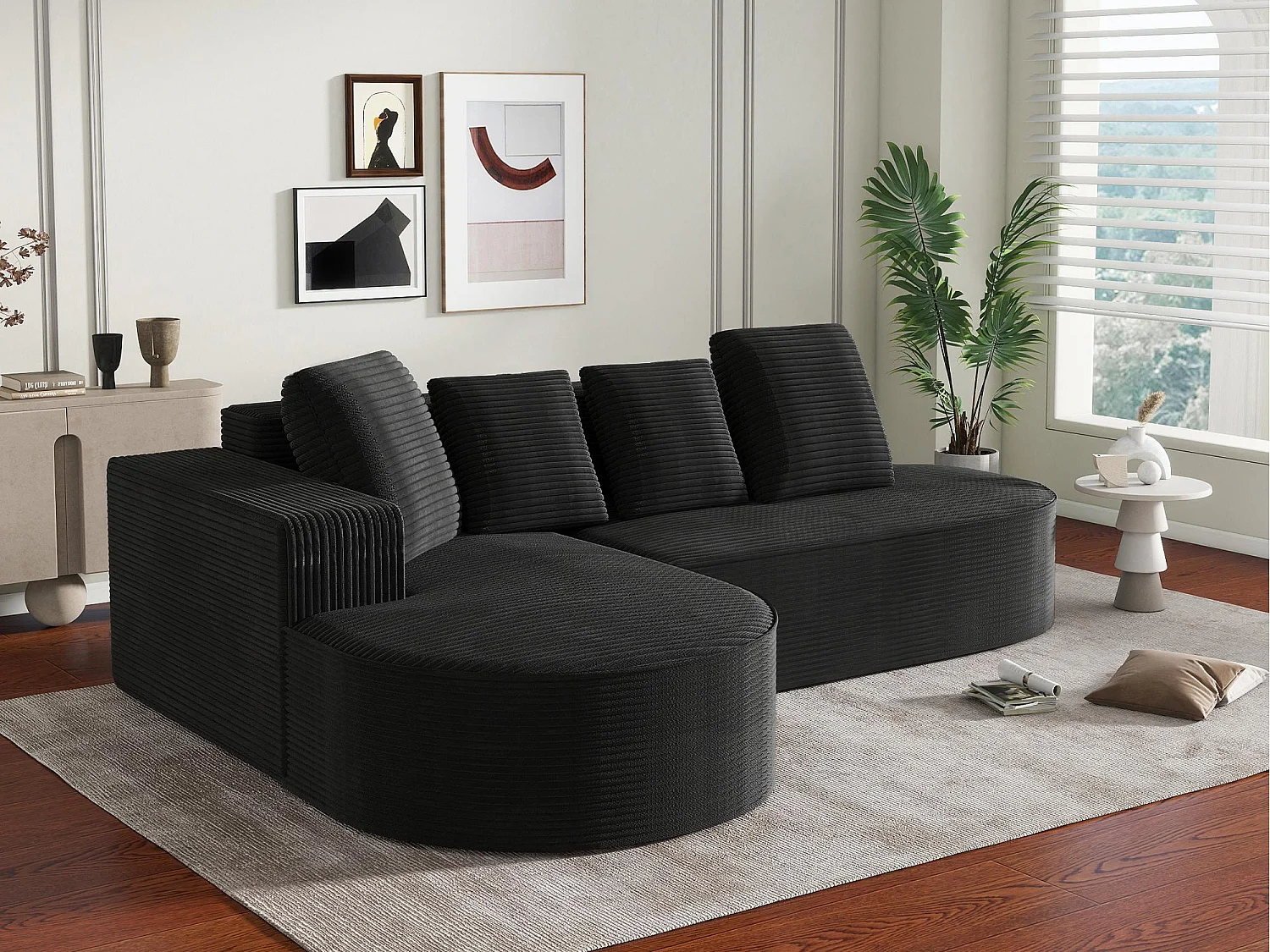 Aurore 2.0 - Hoekbank van Geribbelde Katoen - Extra Dikke Zitting, 4 Kussens - Wolkachtig Comfort Zonder Montage - Ideaal voor de Woonkamer