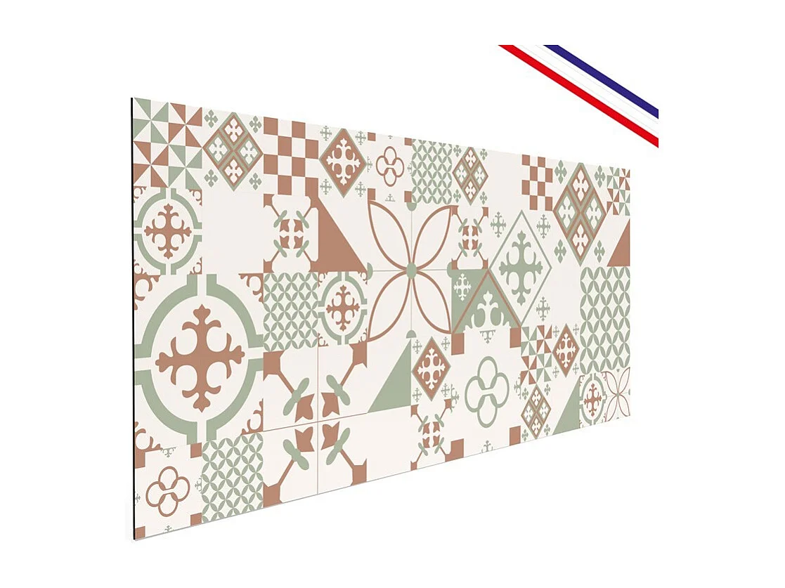 Crédence cuisine en aluminium - effet carreaux de ciment vert terracotta - 240x50 cm (en 2 bandeaux)