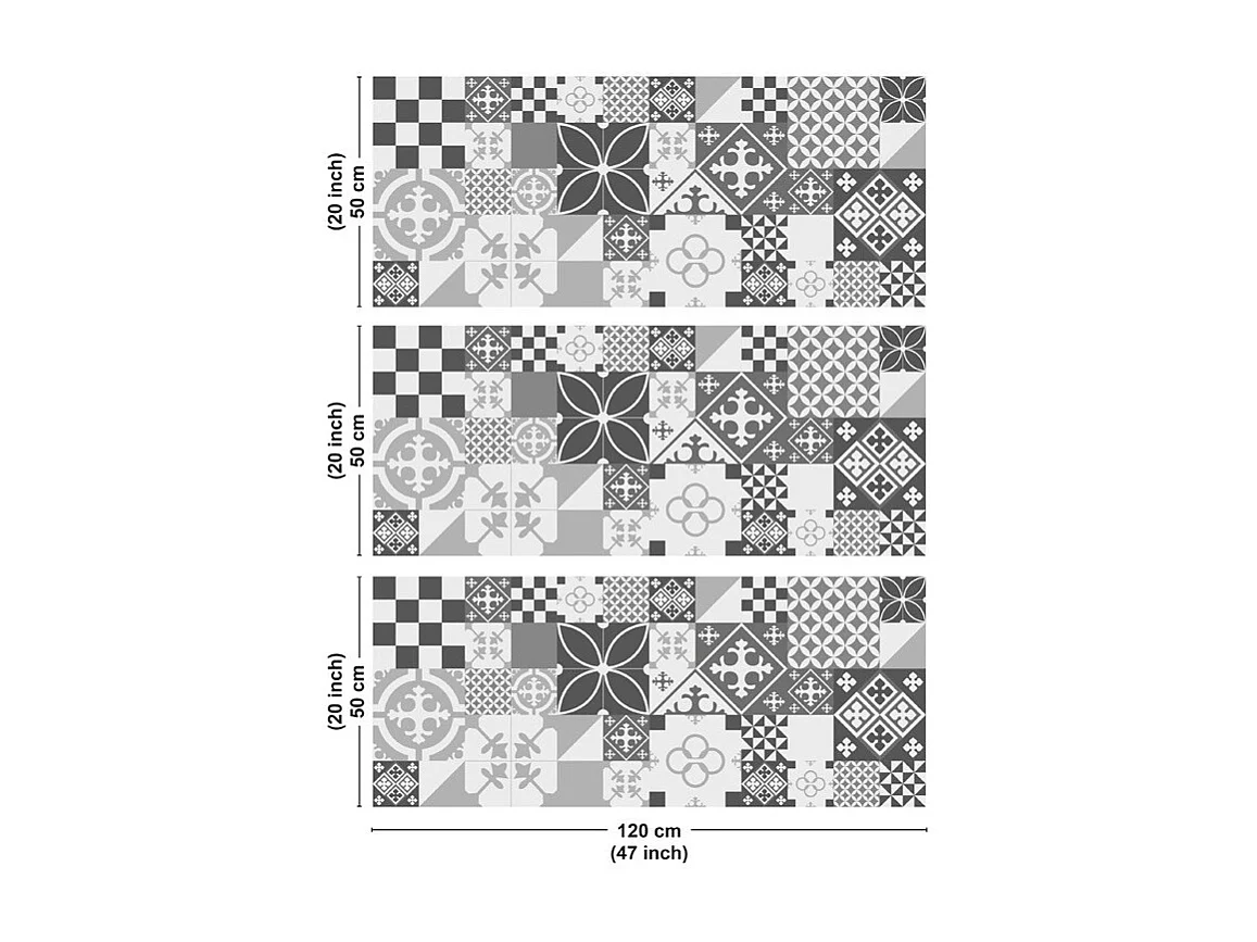 Crédence cuisine en aluminium - effet carreaux de ciment gris - 360x50 cm (en 3 bandeaux)
