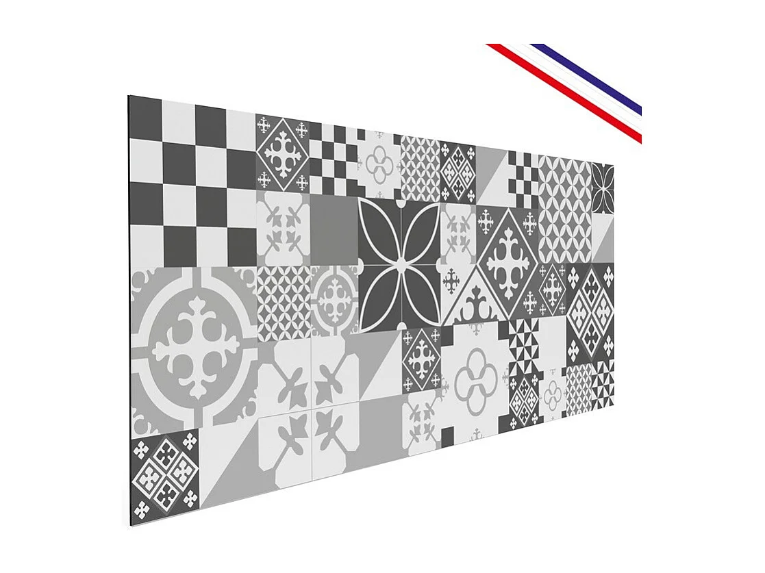 Crédence cuisine en aluminium - effet carreaux de ciment gris - 360x50 cm (en 3 bandeaux)