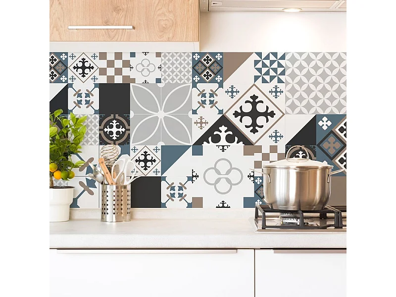 Crédence cuisine en aluminium - effet carreaux de ciment dulce - 360x50 cm (en 3 bandeaux)