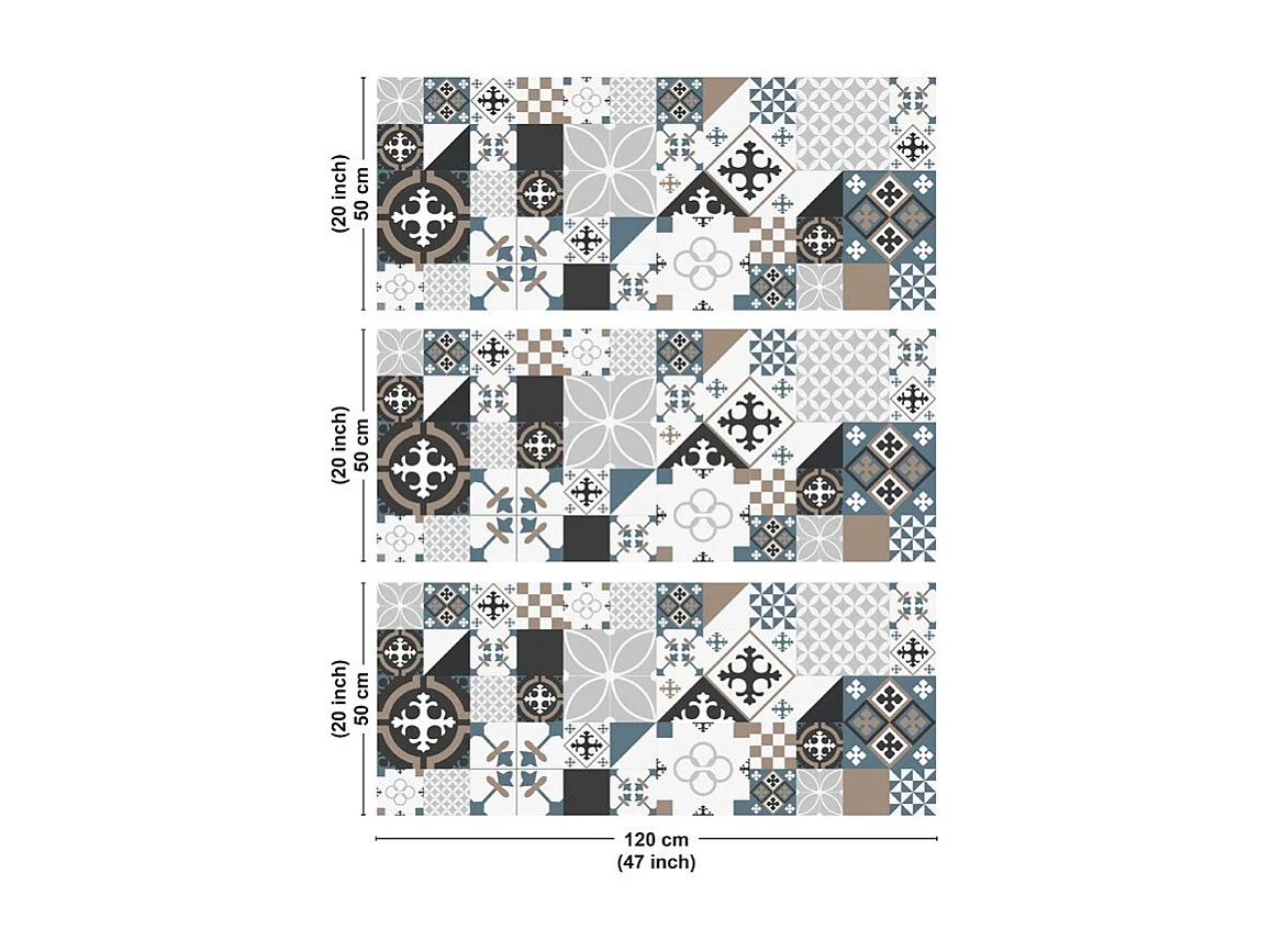 Crédence cuisine en aluminium - effet carreaux de ciment dulce - 360x50 cm (en 3 bandeaux)