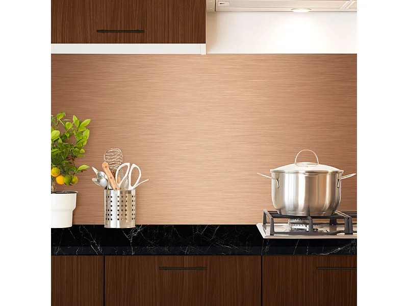 Crédence cuisine en aluminium - effet industriel cuivre - 360x50 cm (en 3 bandeaux)