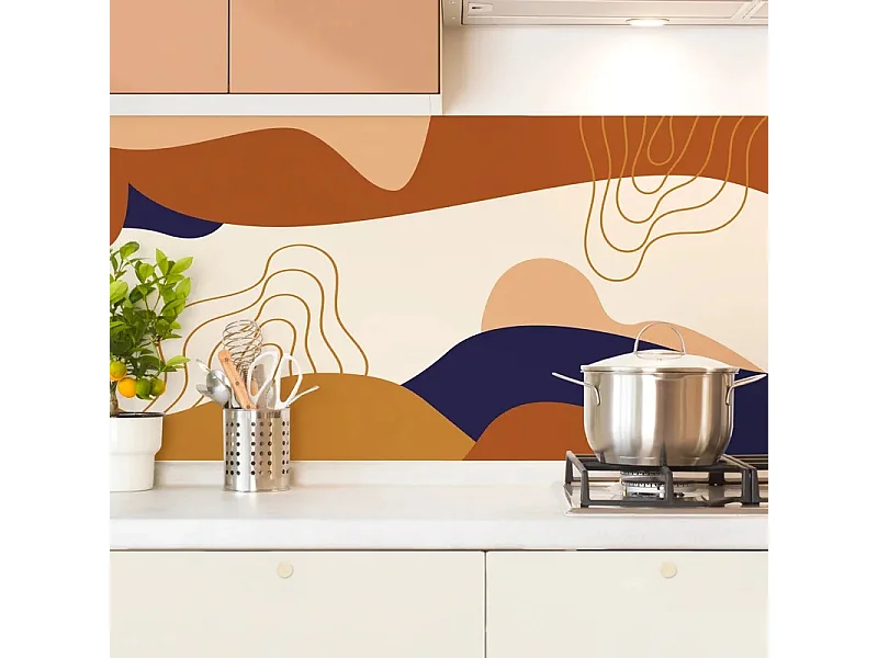 Crédence cuisine en aluminium - design orange - 240x50 cm (en 2 bandeaux)